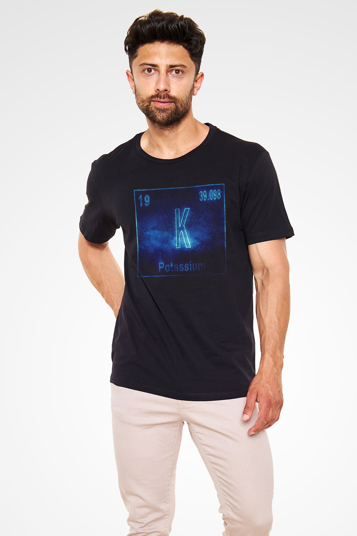 Potasyum Atom Numarası Baskılı Unisex Siyah Tişört