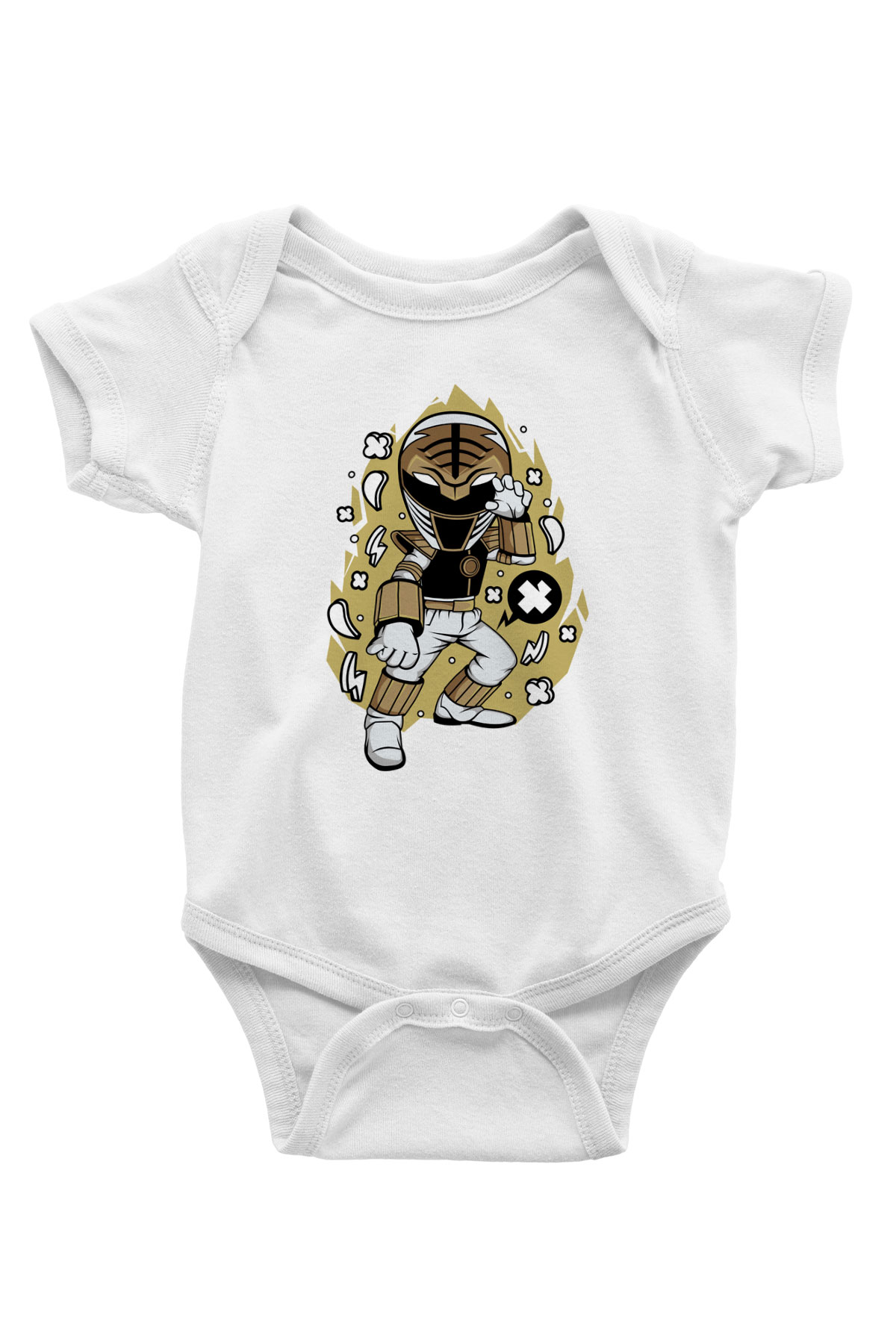 Power Ranger Baskılı Beyaz Unisex Bebek Body - Zıbın