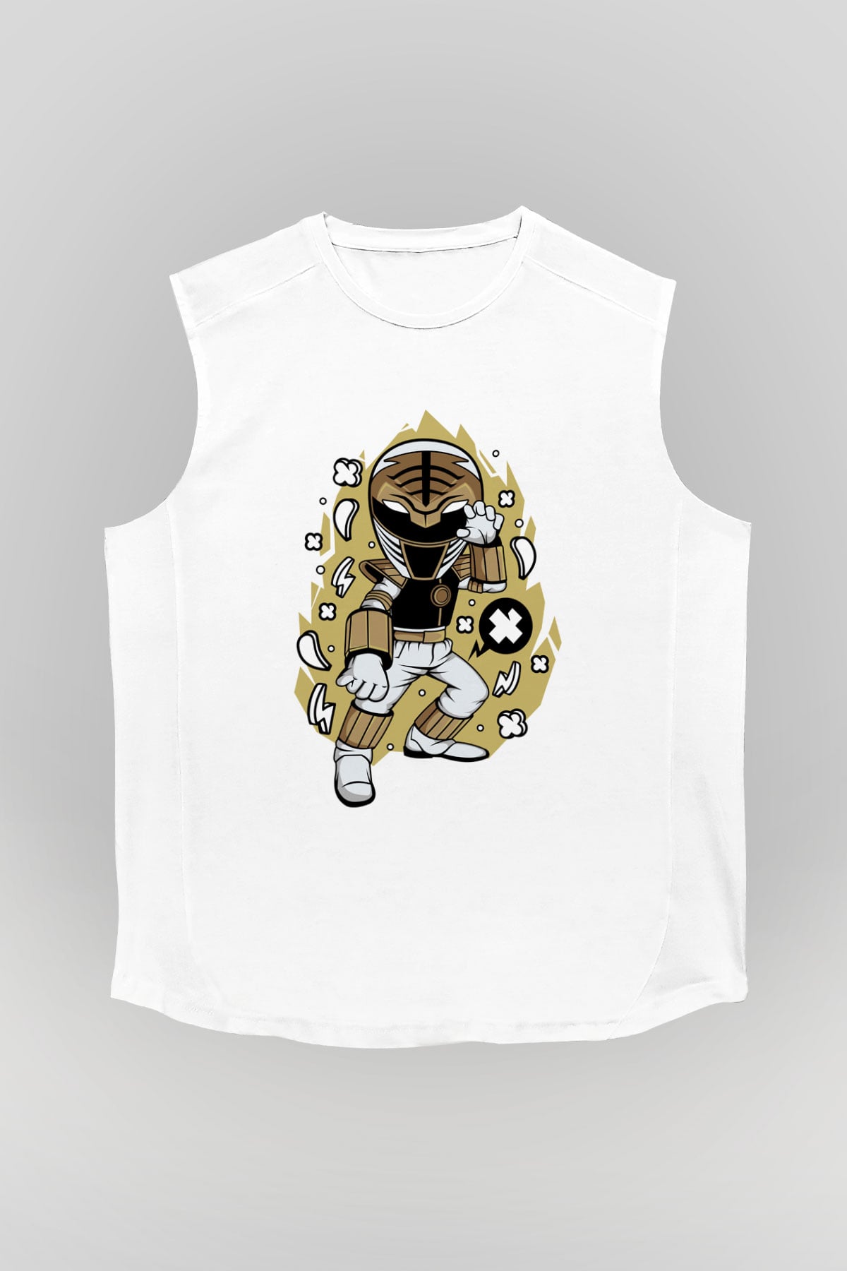 Power Ranger Baskılı Beyaz Unisex Kolsuz Tişört
