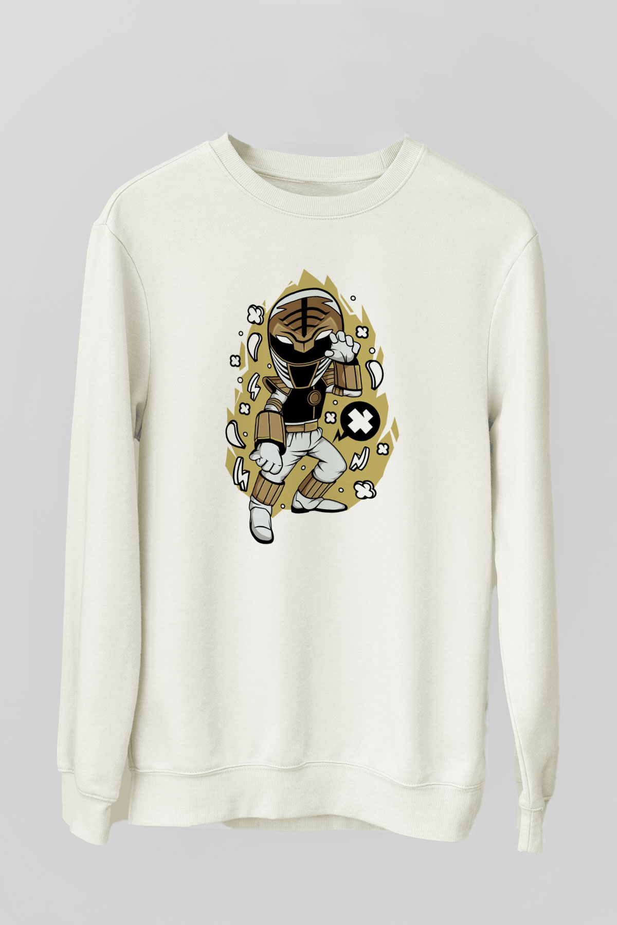 Power Ranger Baskılı Beyaz Unisex Sweatshirt
