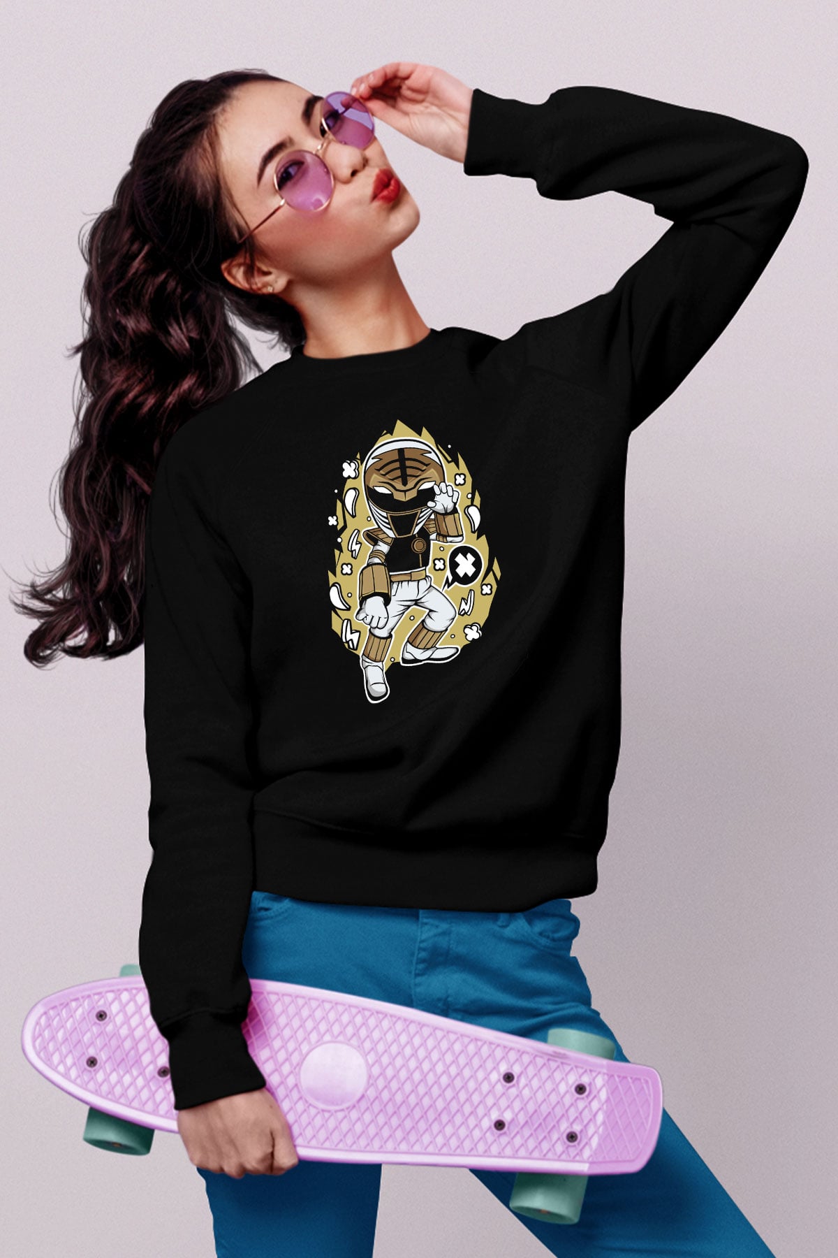 Power Ranger Baskılı Siyah Unisex Tshirt