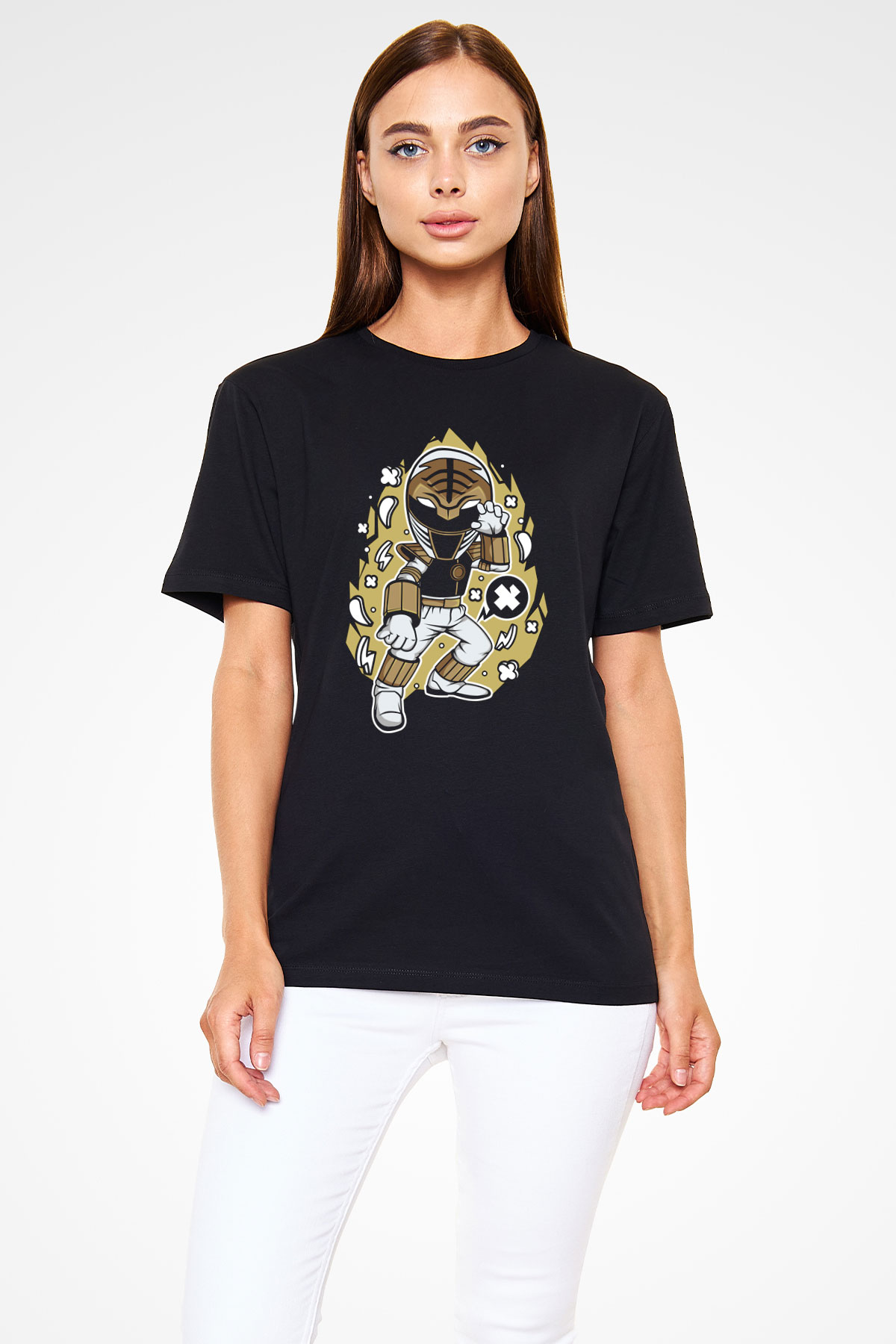 Power Ranger Baskılı Siyah Unisex Tshirt