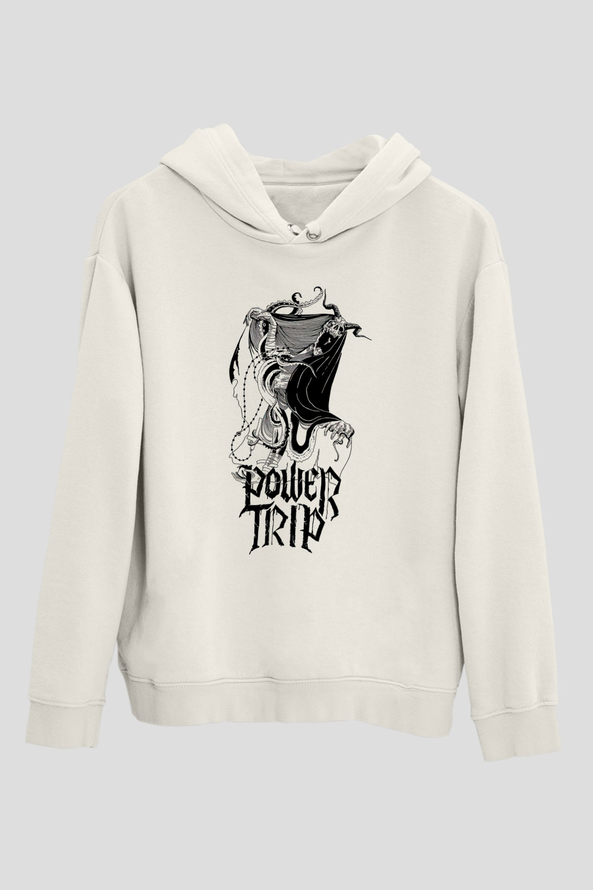 Power Trip Baskılı Beyaz Unisex Kapüşonlu Sweatshirt