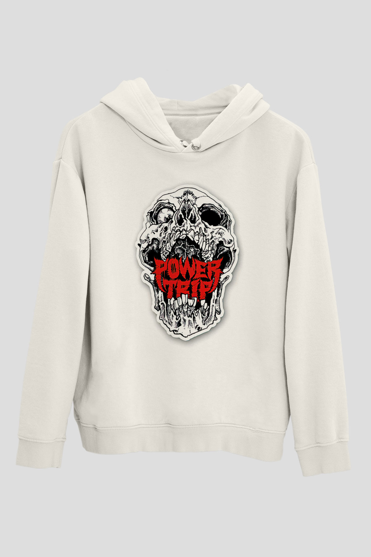Power Trip Baskılı Beyaz Unisex Kapüşonlu Sweatshirt