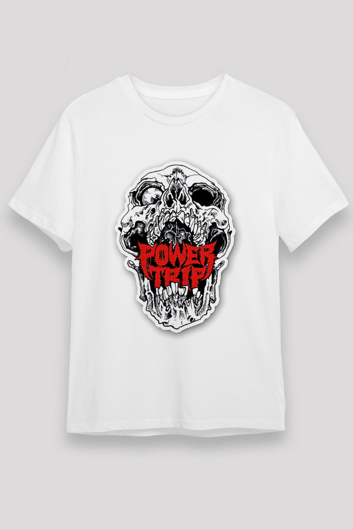 Power Trip Baskılı Unisex Beyaz Tişört - Tshirt