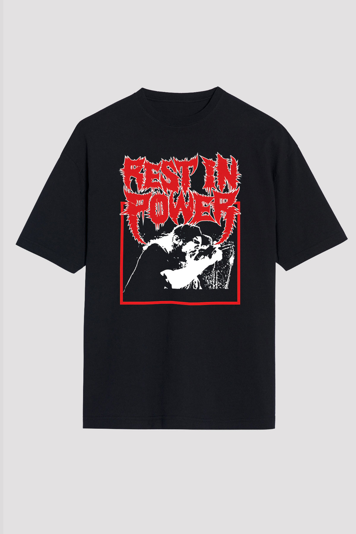 Power Trip Baskılı Unisex Siyah Oversize Tişört - Tshirt