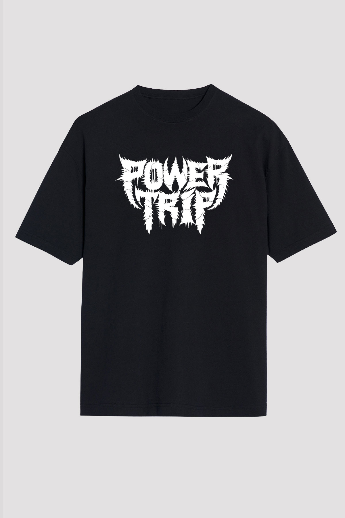 Power Trip Baskılı Unisex Siyah Oversize Tişört - Tshirt