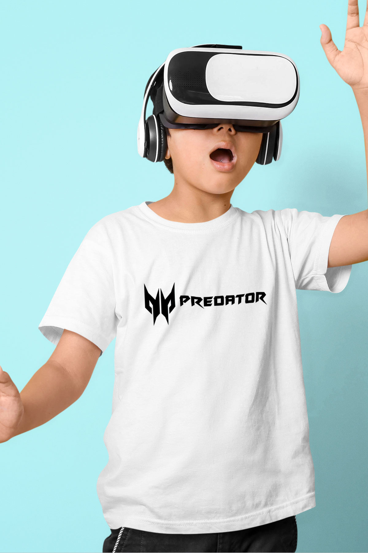 Predator Baskılı Beyaz Unisex Çocuk Tişört