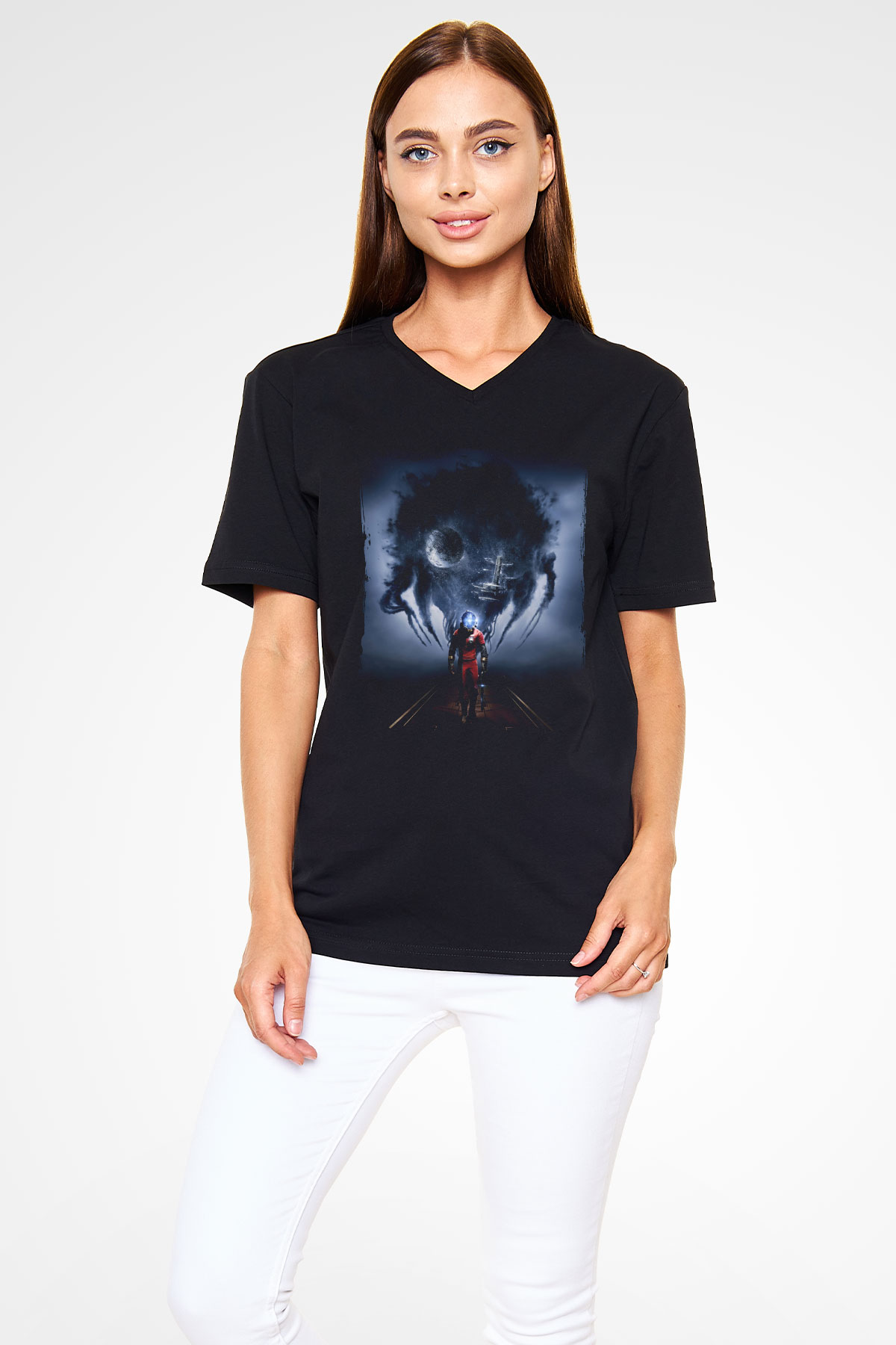 Prey Siyah Unisex V Yaka Tişört