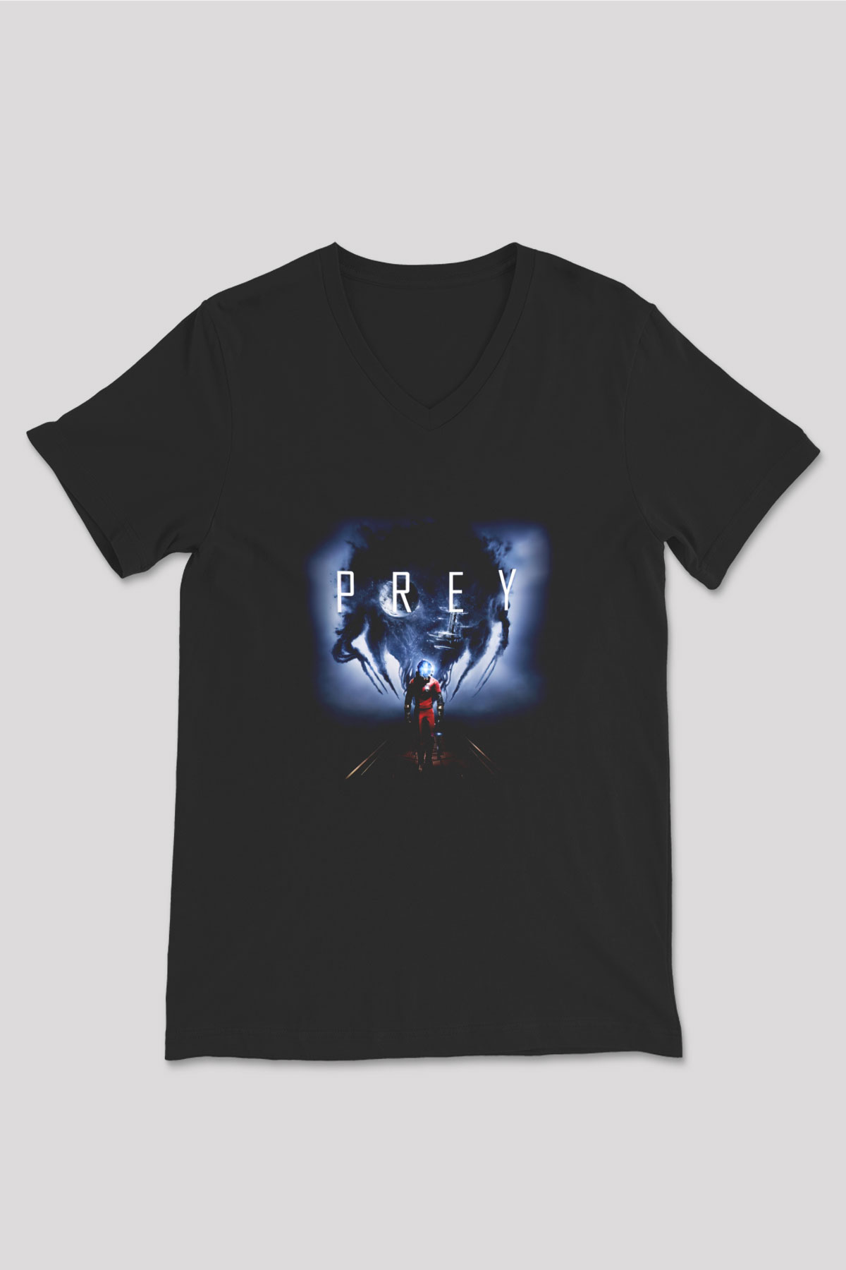 Prey Siyah Unisex V Yaka Tişört T-Shirt