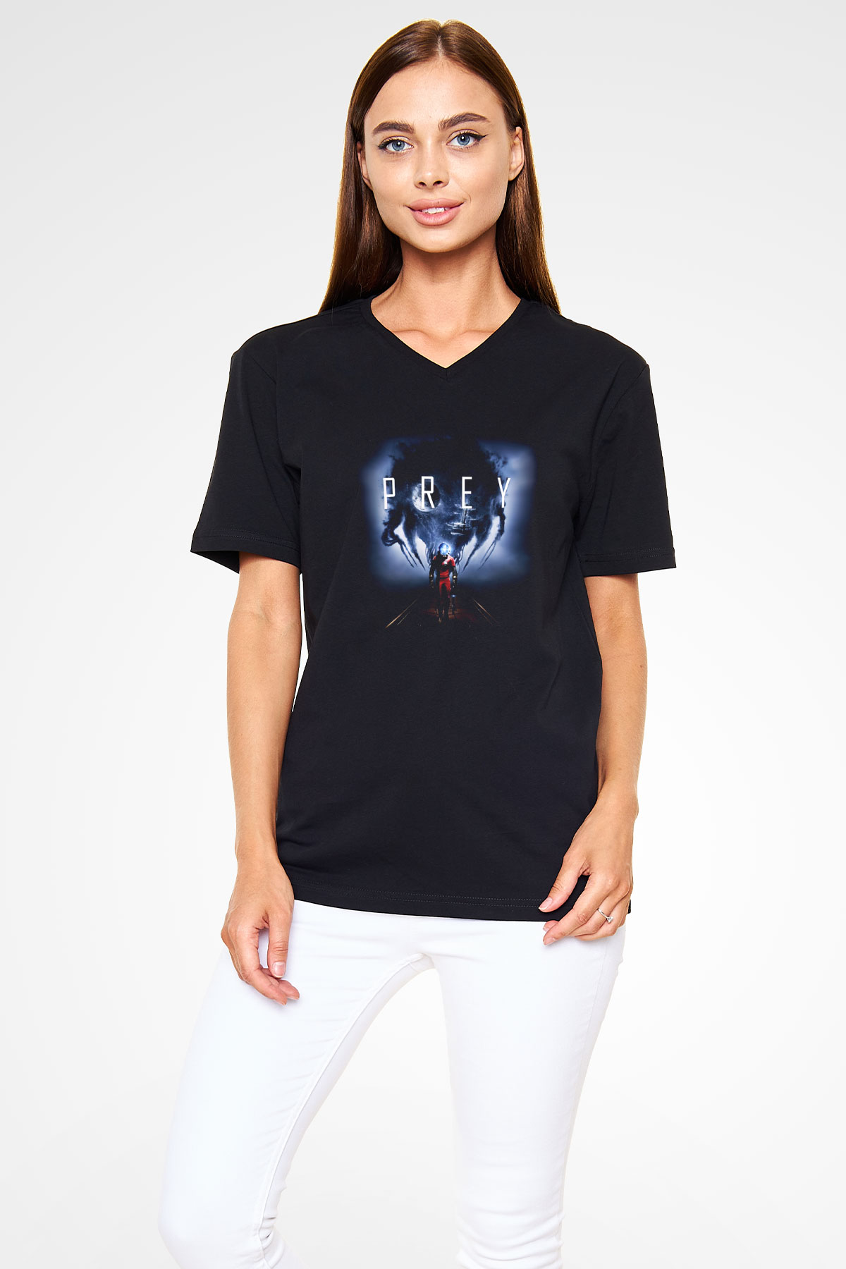 Prey Siyah Unisex V Yaka Tişört T-Shirt