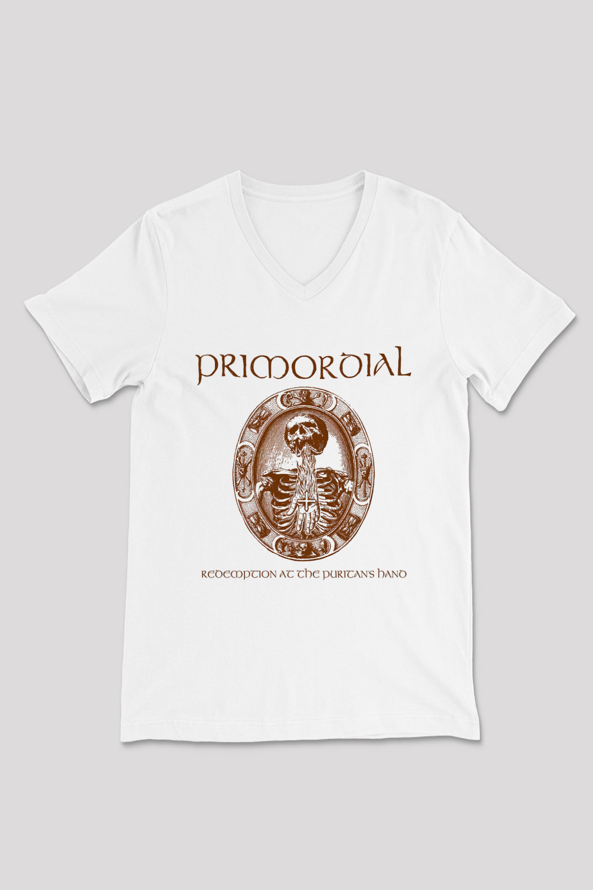 Primordial Beyaz Unisex V Yaka Tişört T-Shirt