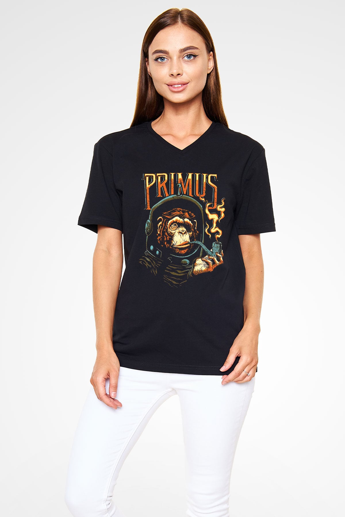Primus Siyah Unisex V Yaka Tişört T-Shirt