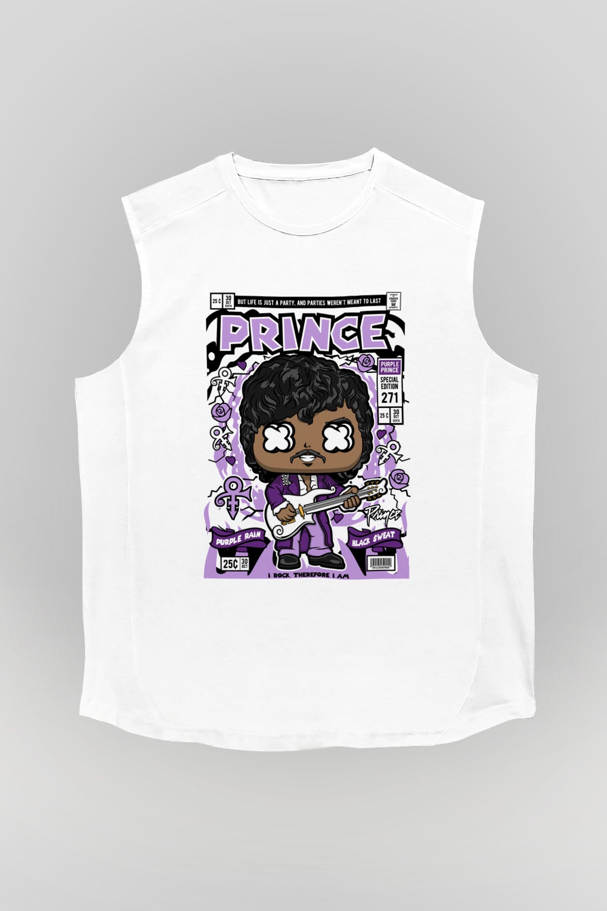 Prince Baskılı Unisex Beyaz Kolsuz Tişört