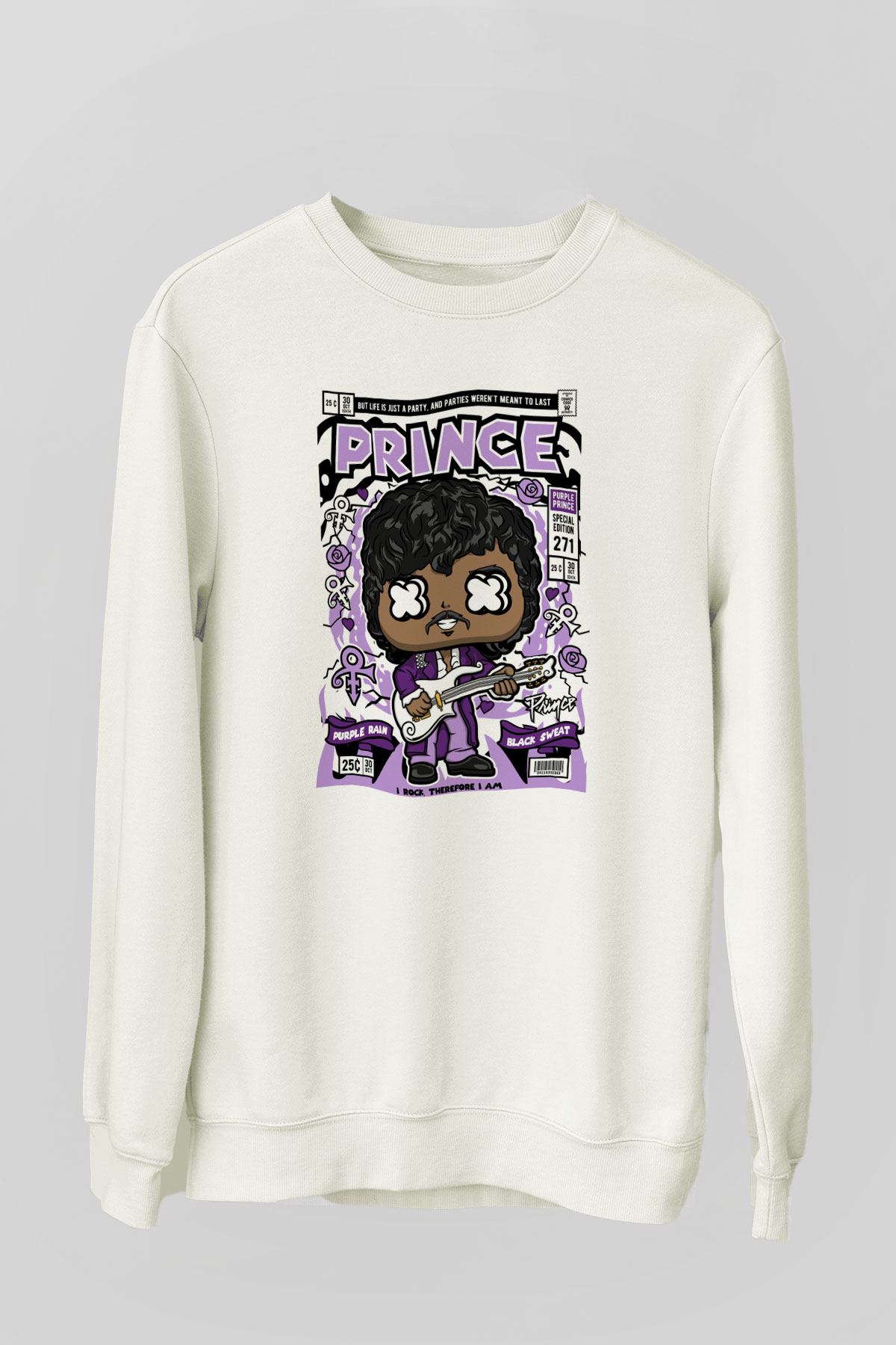 Prince Baskılı Unisex Beyaz Sweatshirt