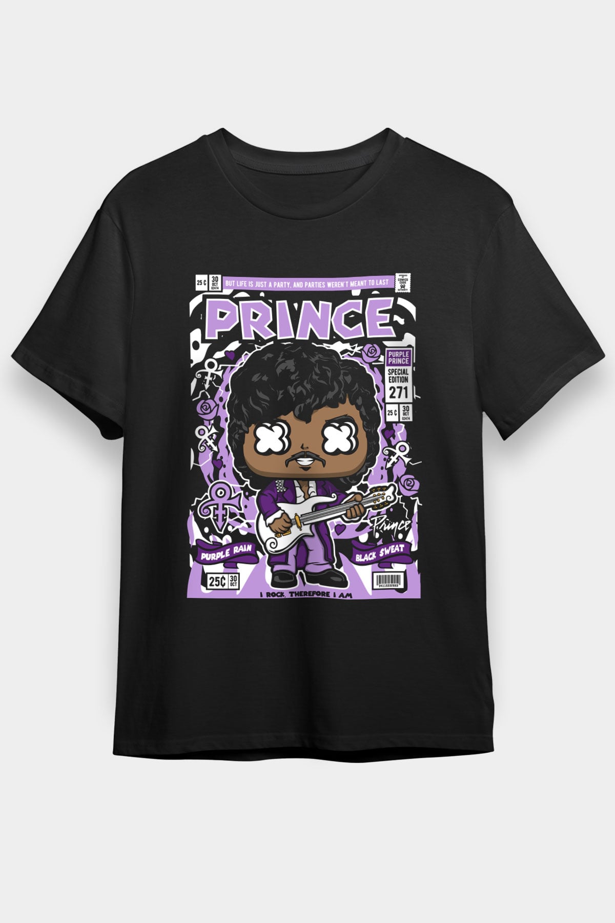 Prince Baskılı Unisex Siyah Tişört
