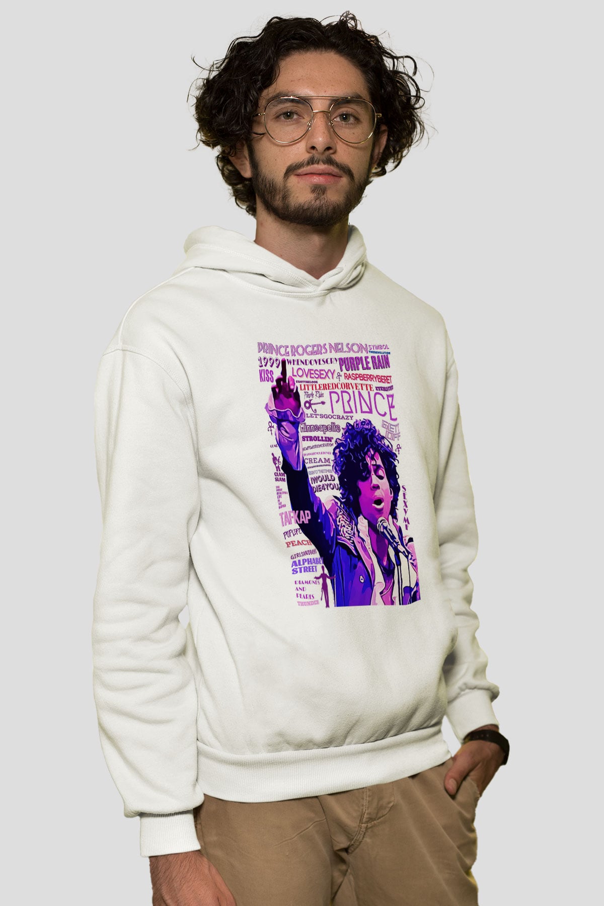Prince Beyaz Unisex Kapüşonlu Sweatshirt