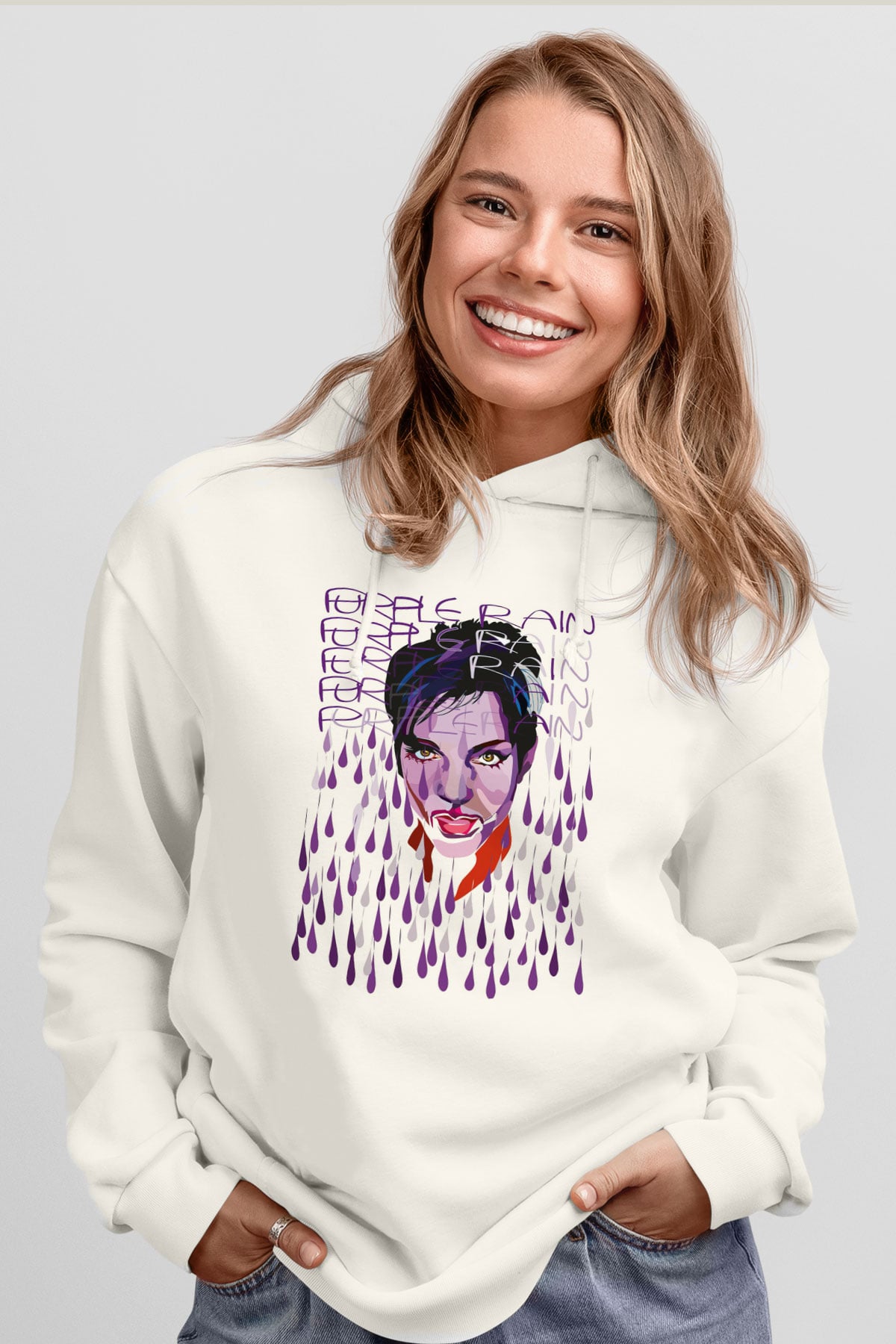 Prince Beyaz Unisex Kapüşonlu Sweatshirt