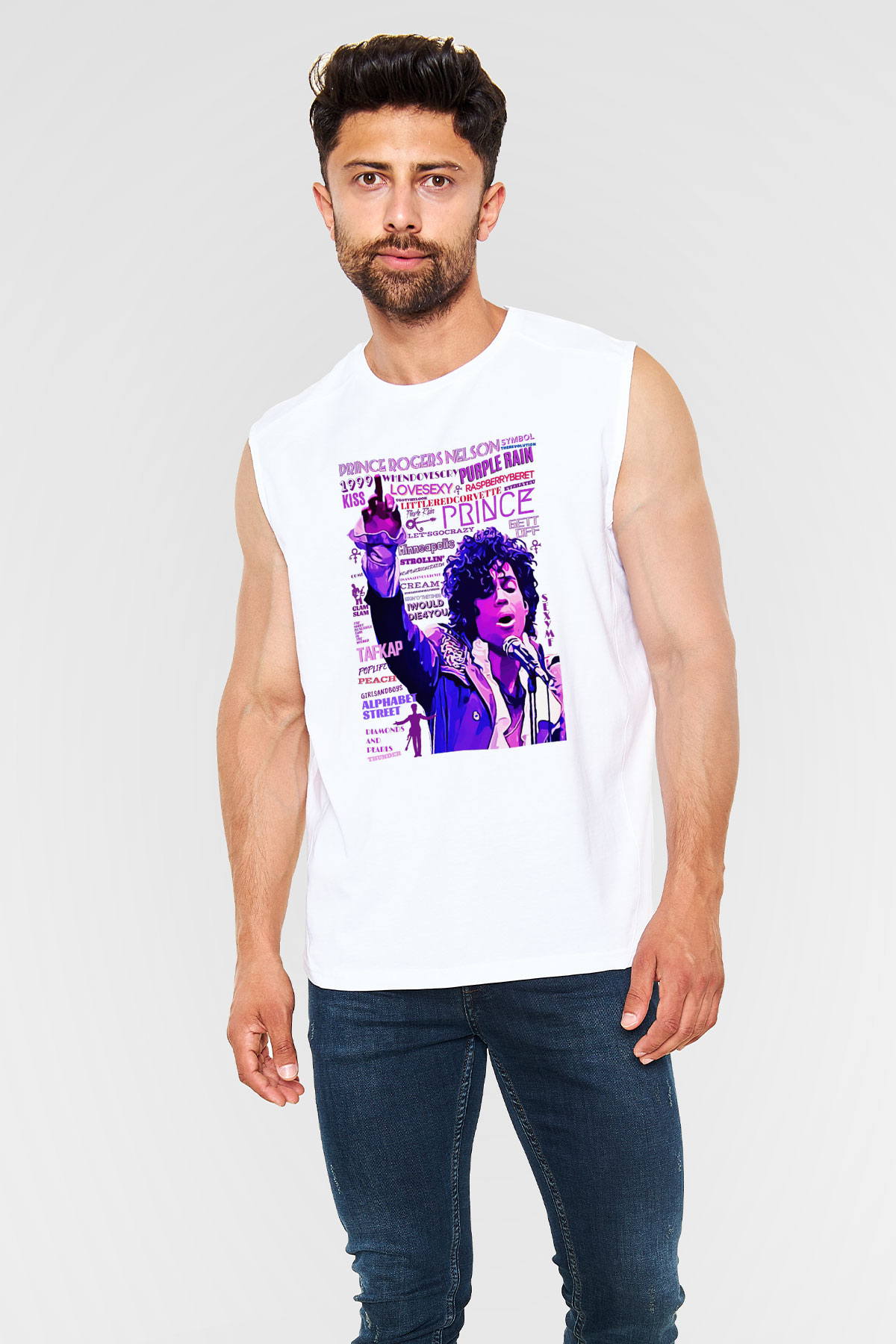 Prince Beyaz Unisex Kolsuz Tişört