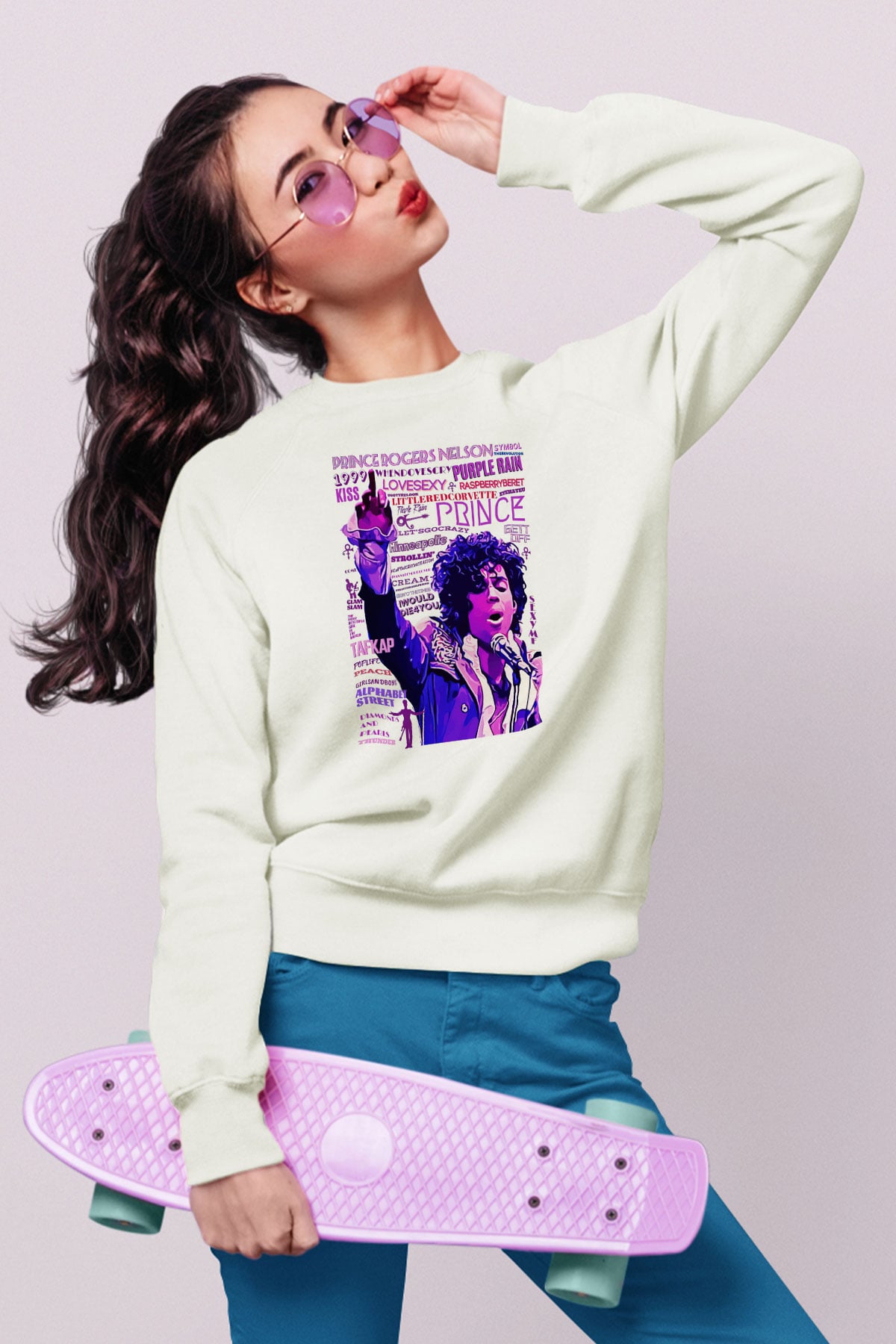 Prince Beyaz Unisex Sweatshirt