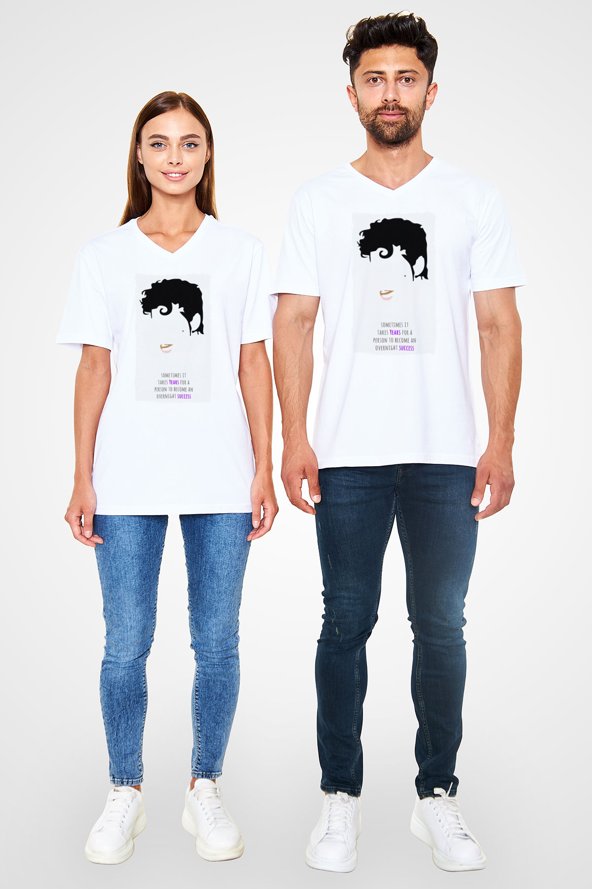 Prince Beyaz Unisex V Yaka Tişört