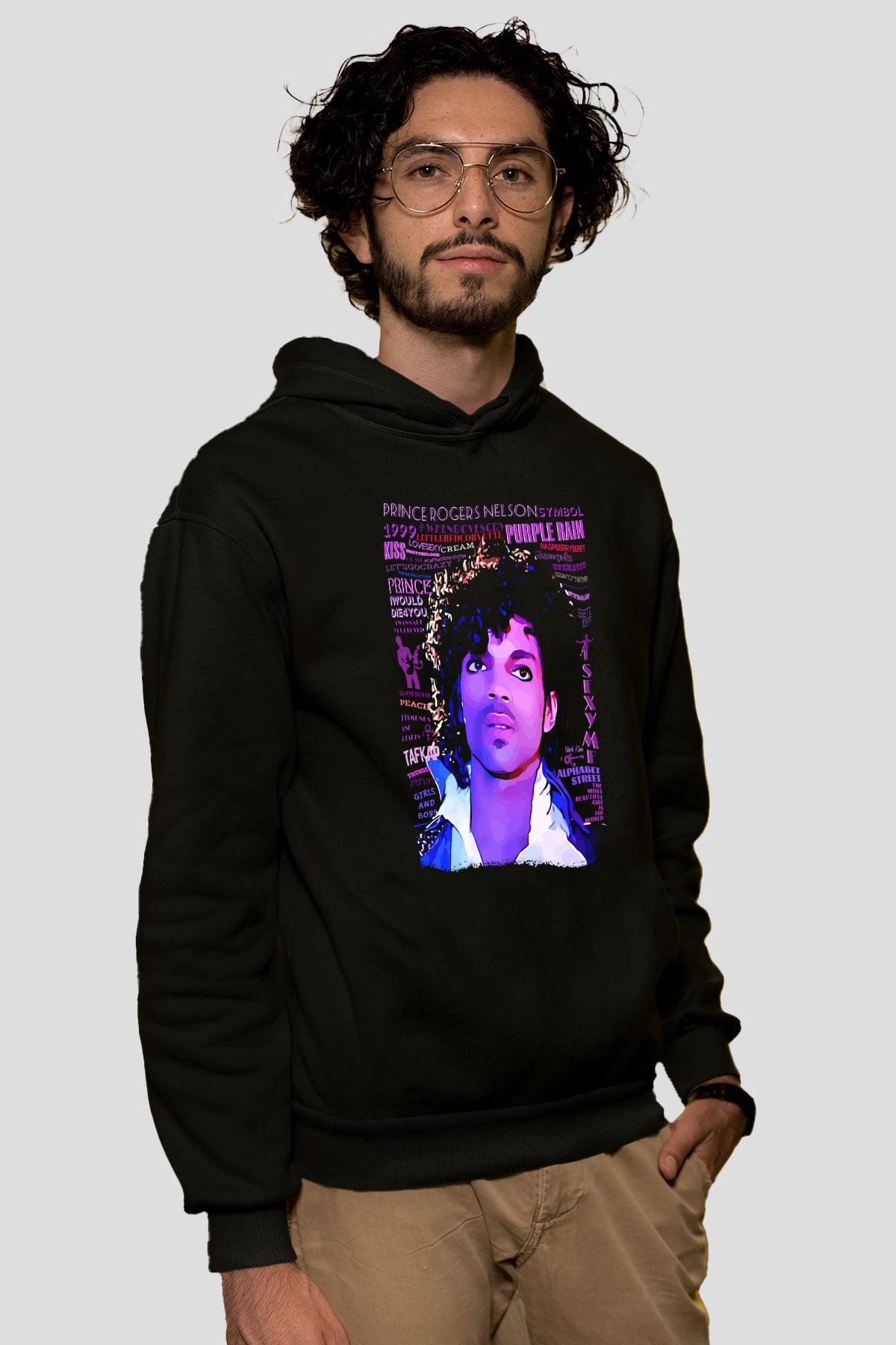 Prince Siyah Unisex Kapüşonlu Sweatshirt