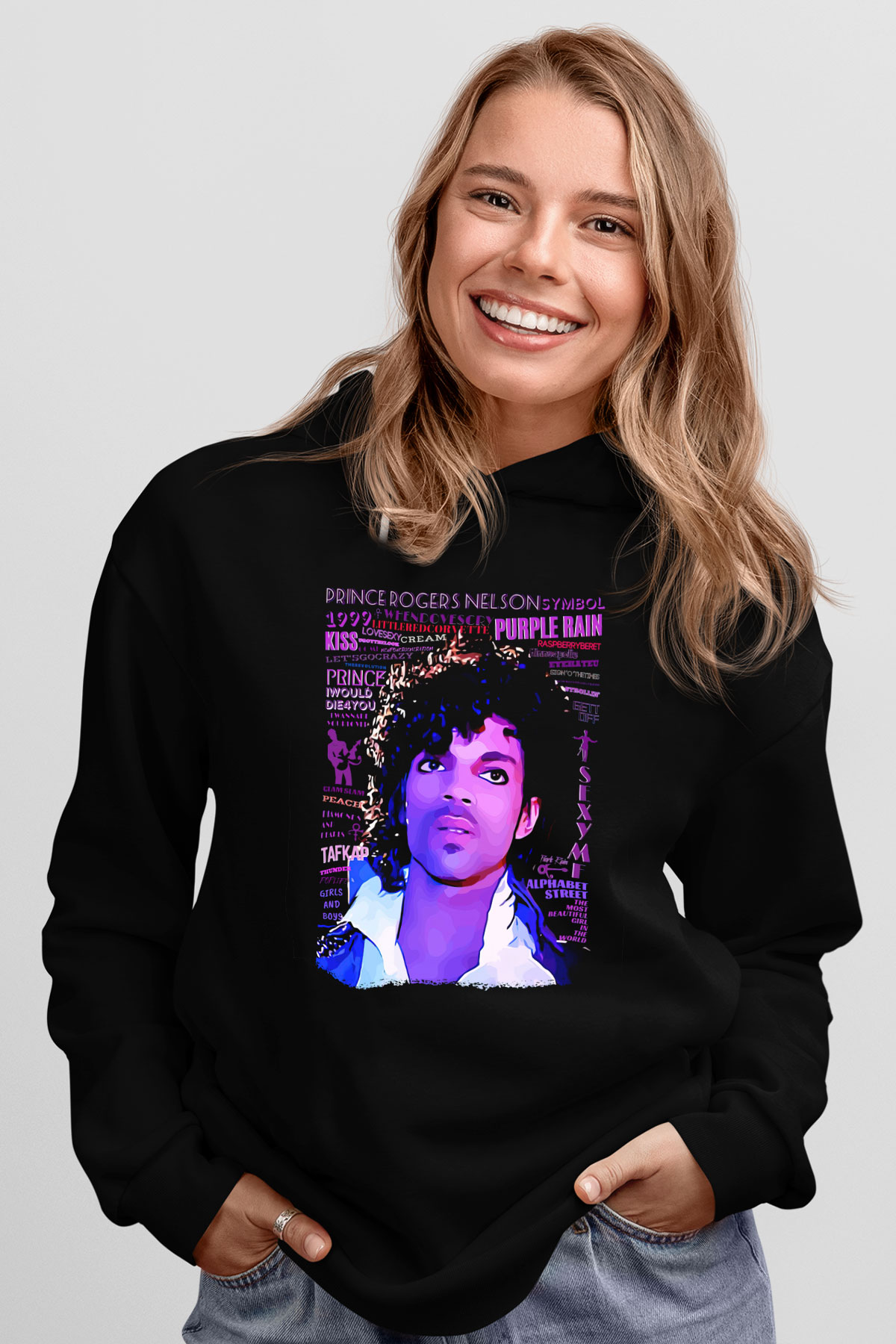 Prince Siyah Unisex Kapüşonlu Sweatshirt