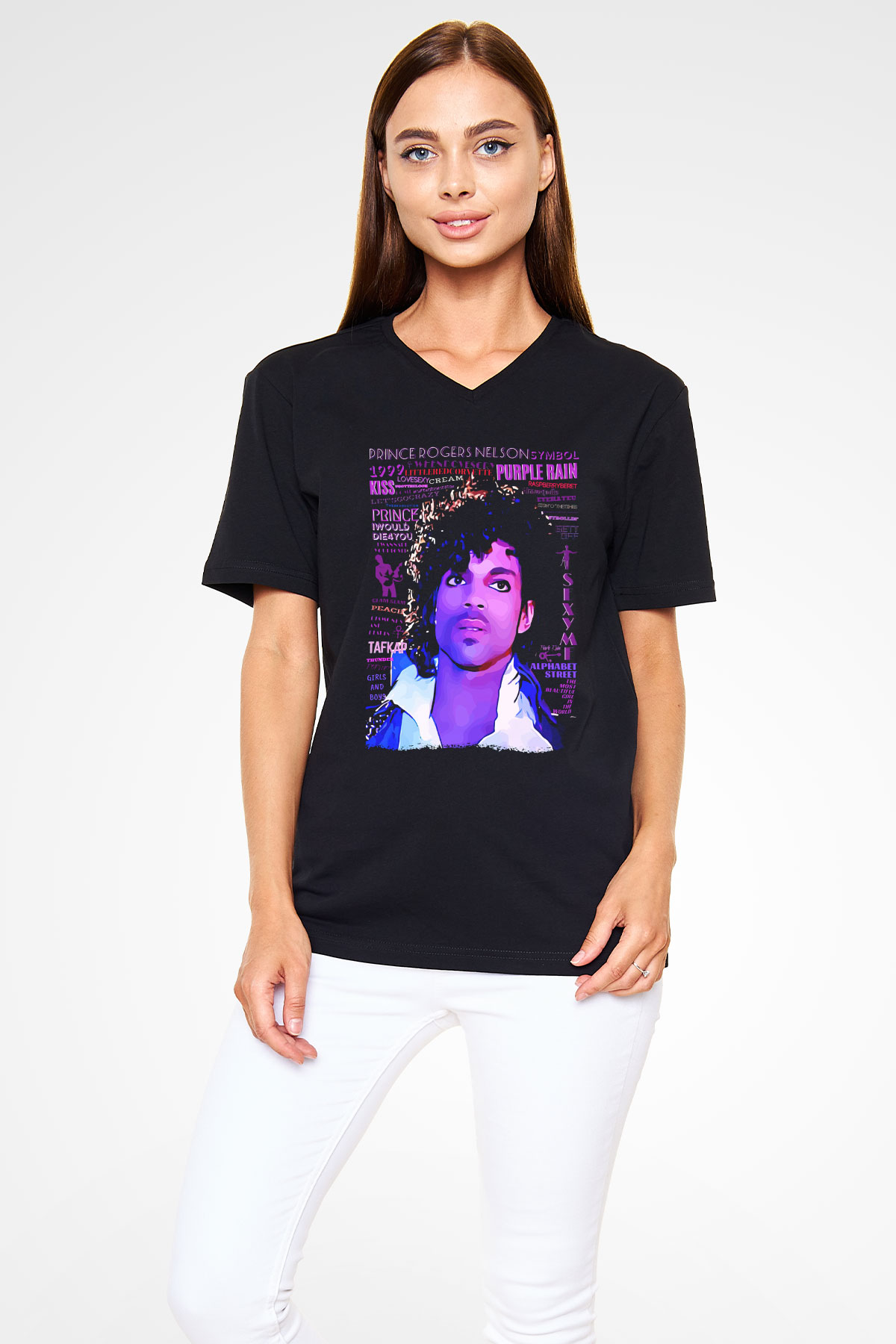 Prince Siyah Unisex V Yaka Tişört