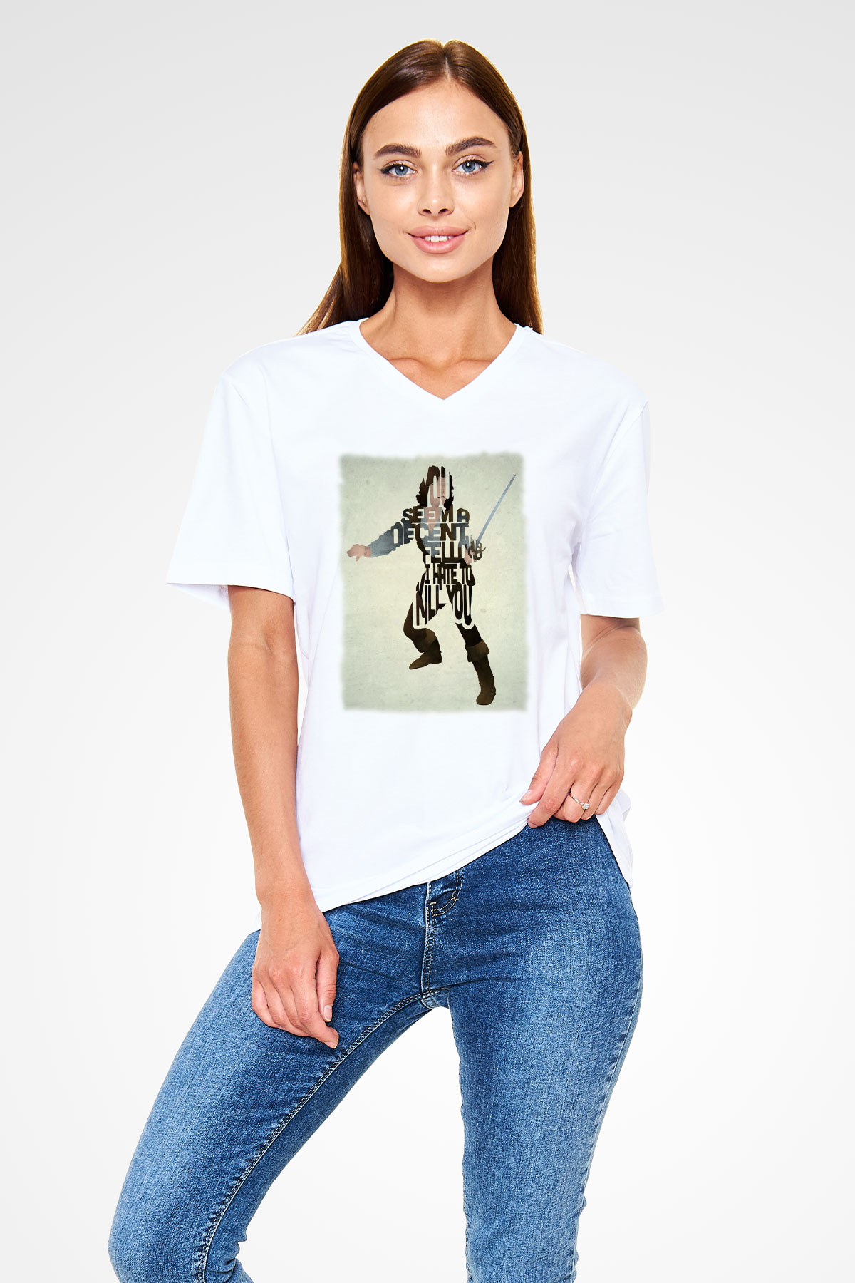 Princess Bride Beyaz Unisex  V Yaka Tişört