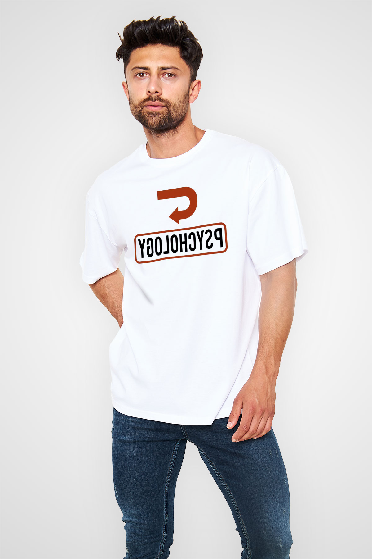 Psikolog Beyaz Oversize Tişört Oversize T-shirt - TişörtFabrikası