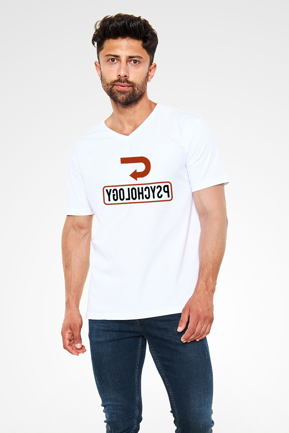 Psikolog Beyaz Unisex V Yaka Tişört