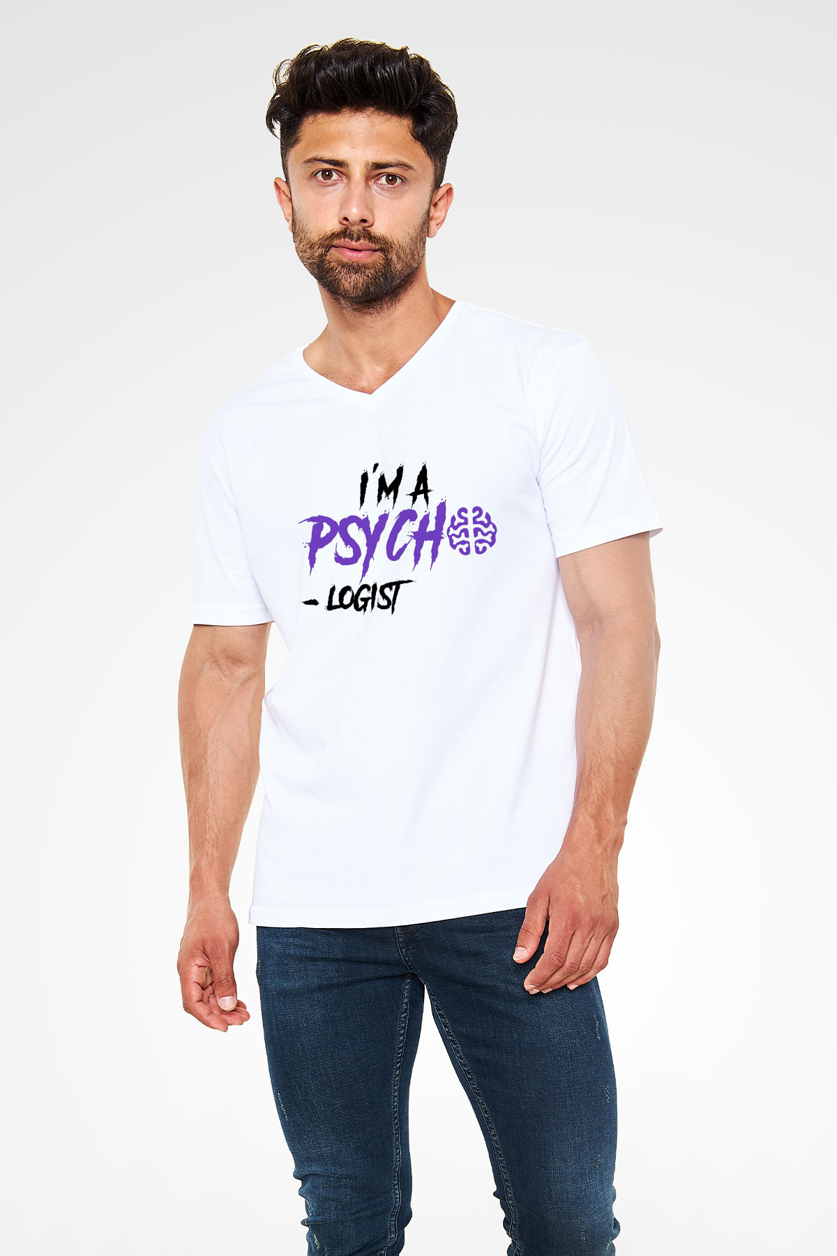 Psikolog Beyaz Unisex V Yaka Tişört