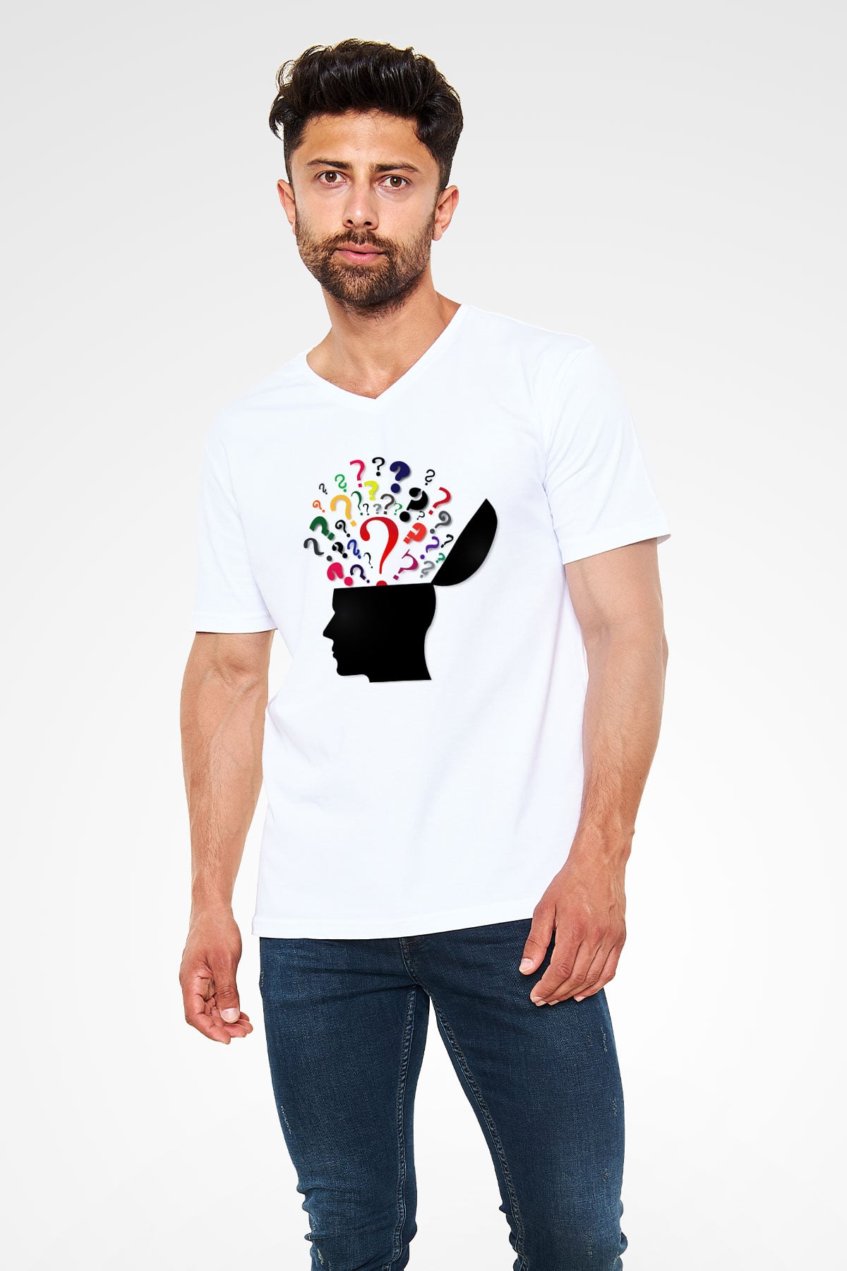 Psikolog Beyaz Unisex V Yaka Tişört T-Shirt