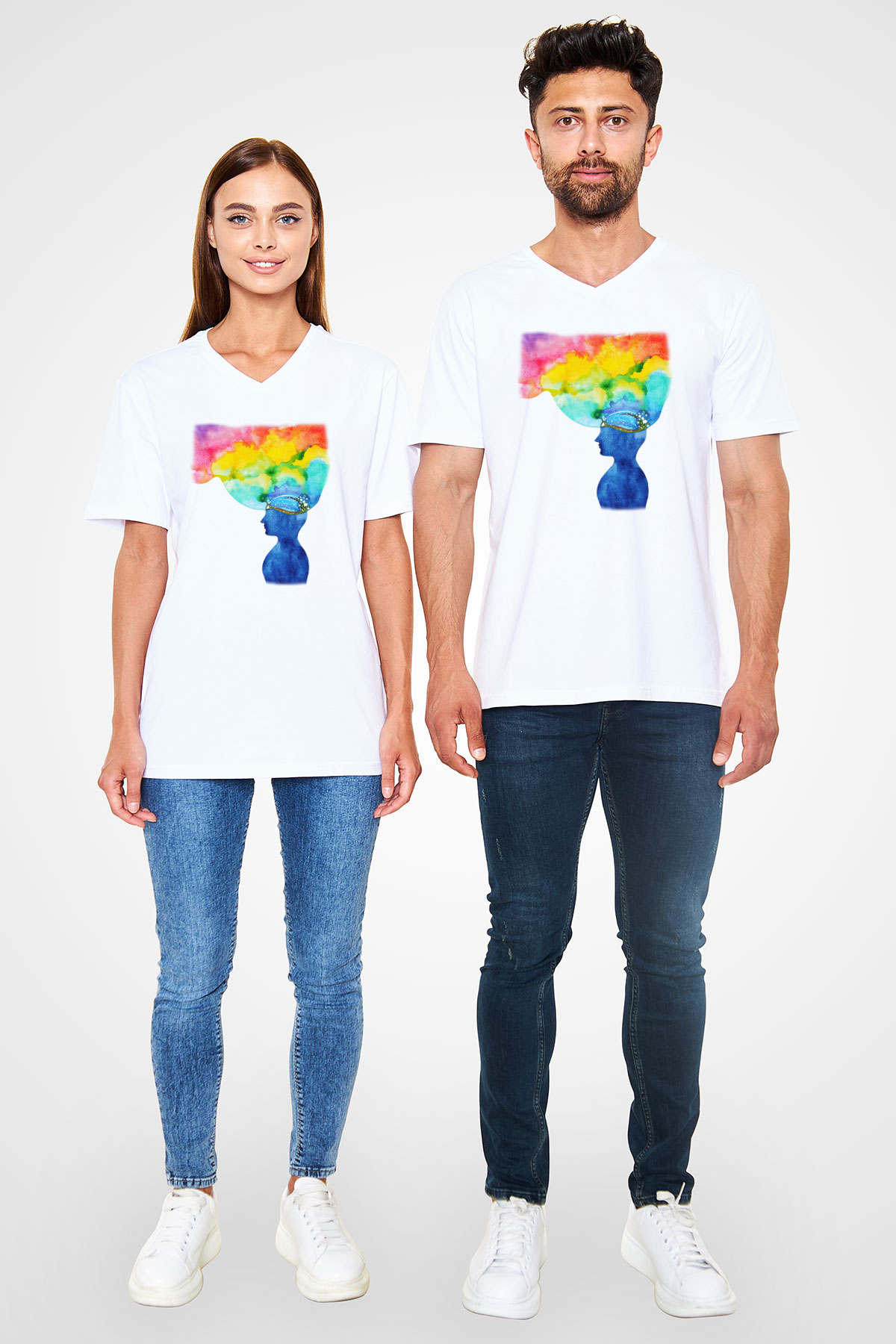 Psikolog Beyaz Unisex V Yaka Tişört T-Shirt