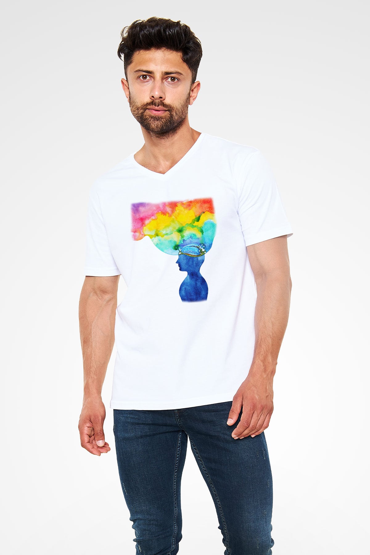 Psikolog Beyaz Unisex V Yaka Tişört T-Shirt