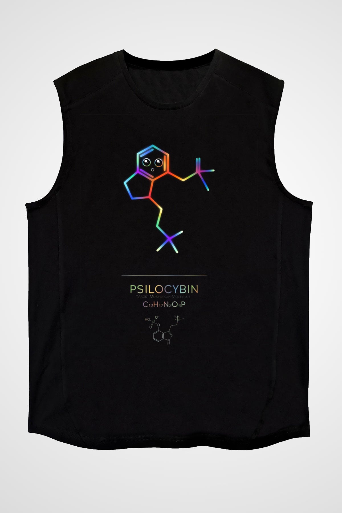 Psilosibin Baskılı Unisex Kolsuz Siyah Tişört - Tshirt