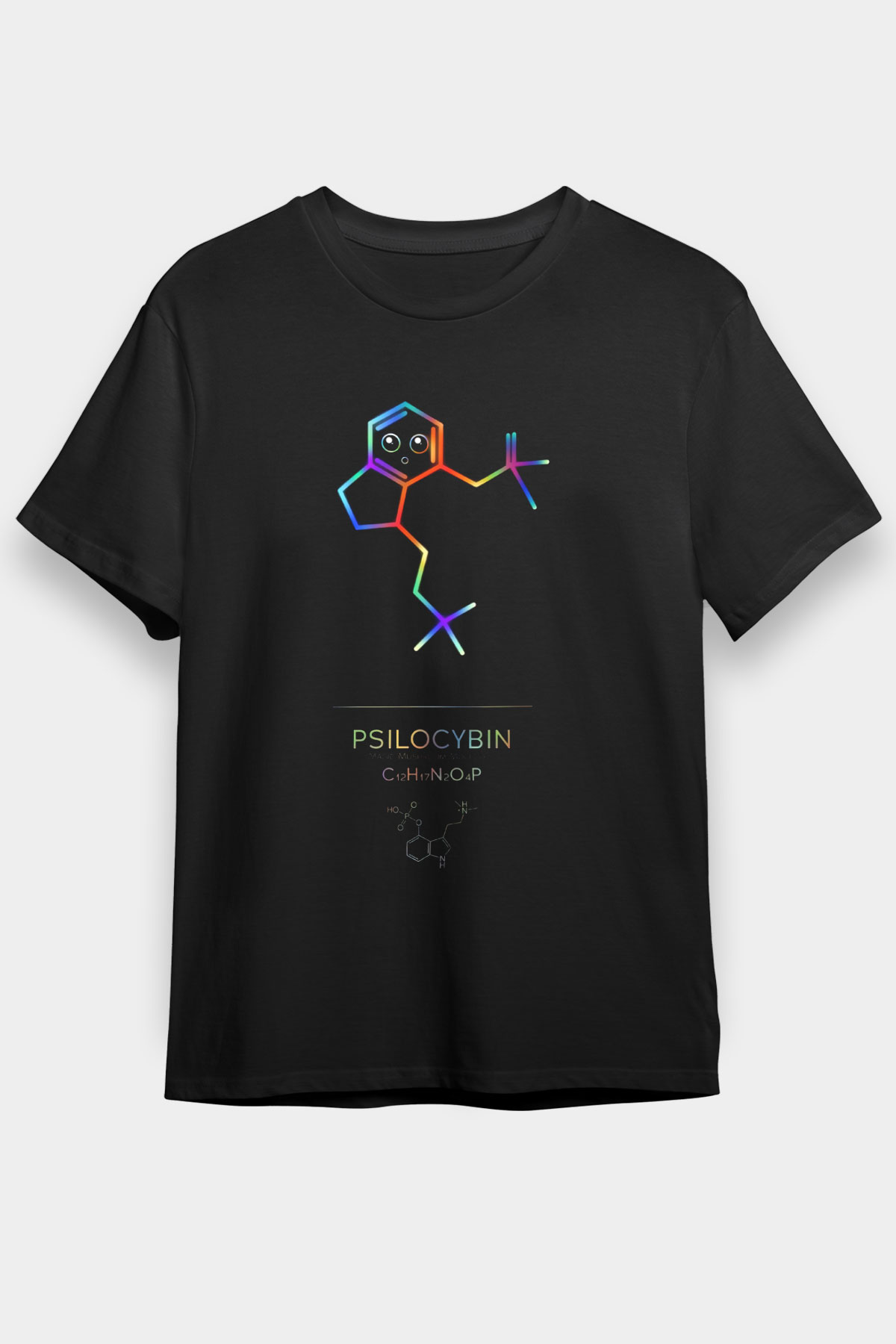 Psilosibin Baskılı Unisex Siyah Tişört - Tshirt