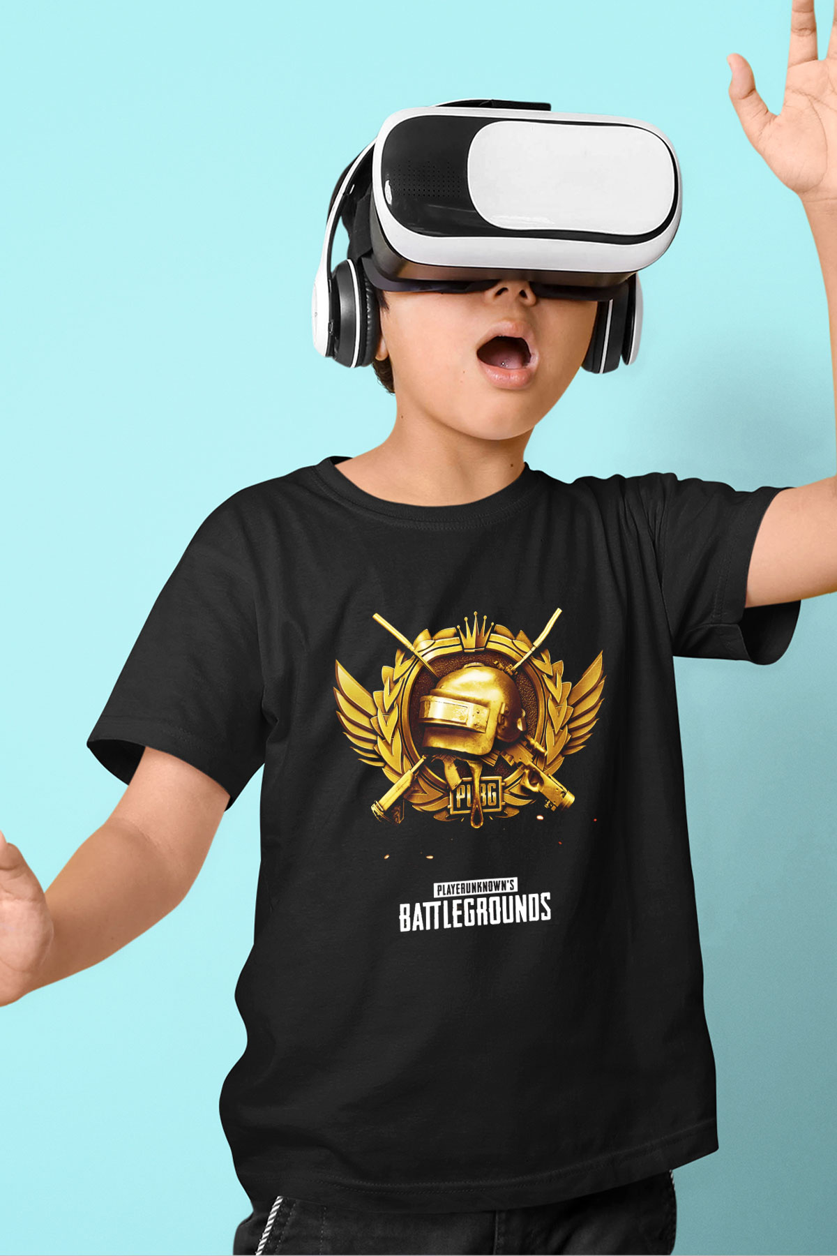 PUBG Baskılı Siyah Unisex Çocuk Tişört