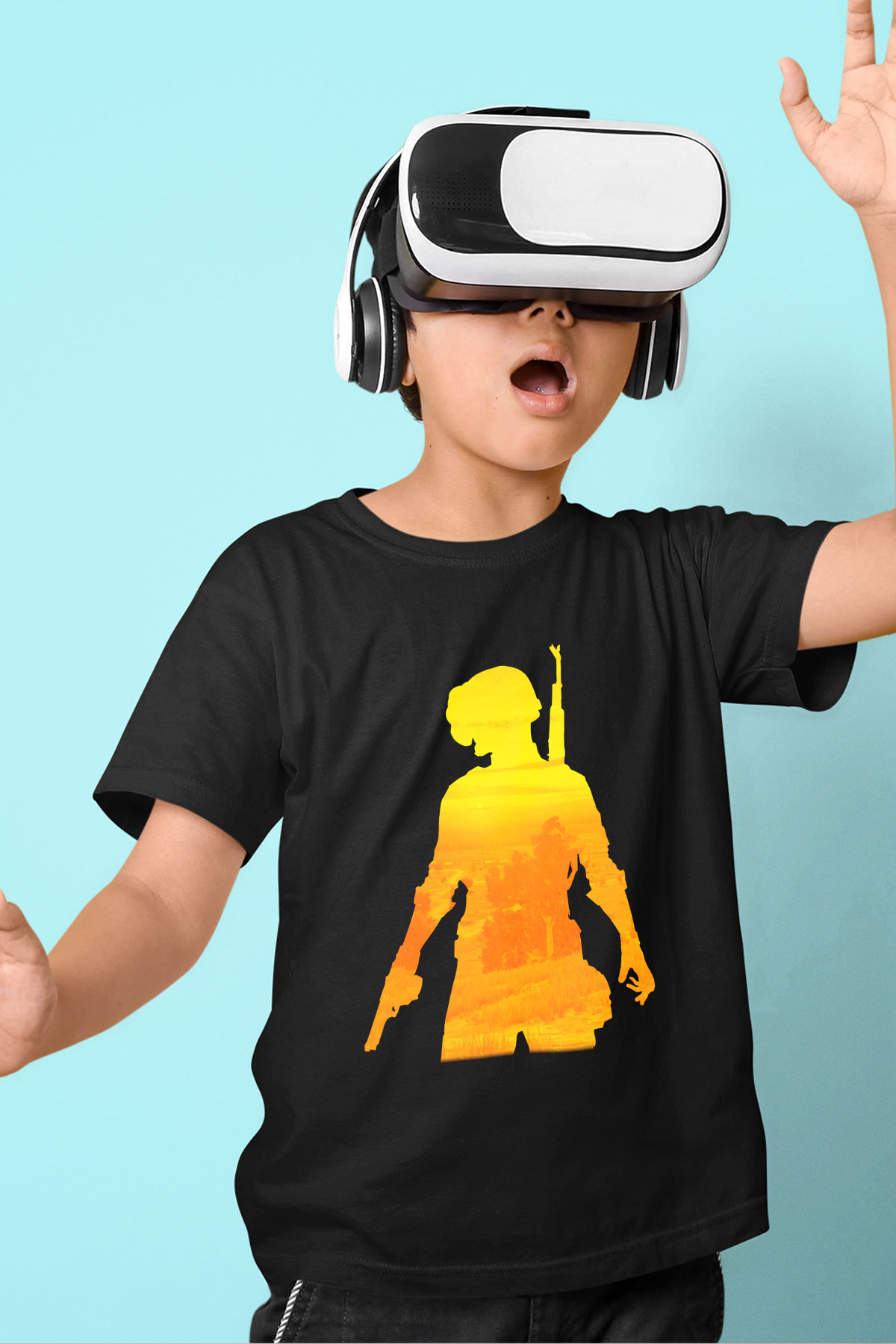 PUBG Baskılı Siyah Unisex Çocuk Tişört
