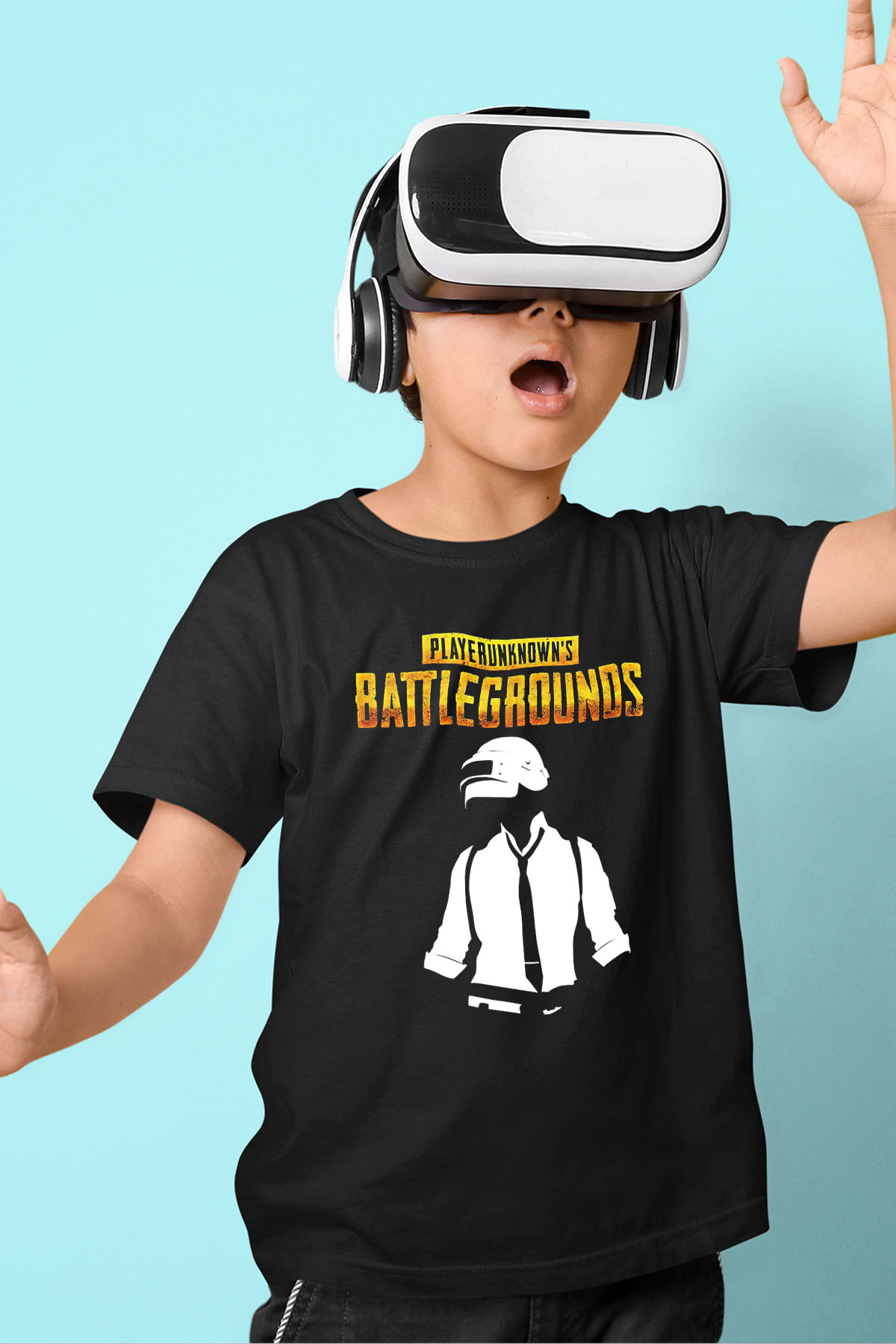 PUBG Baskılı Siyah Unisex Çocuk Tişört