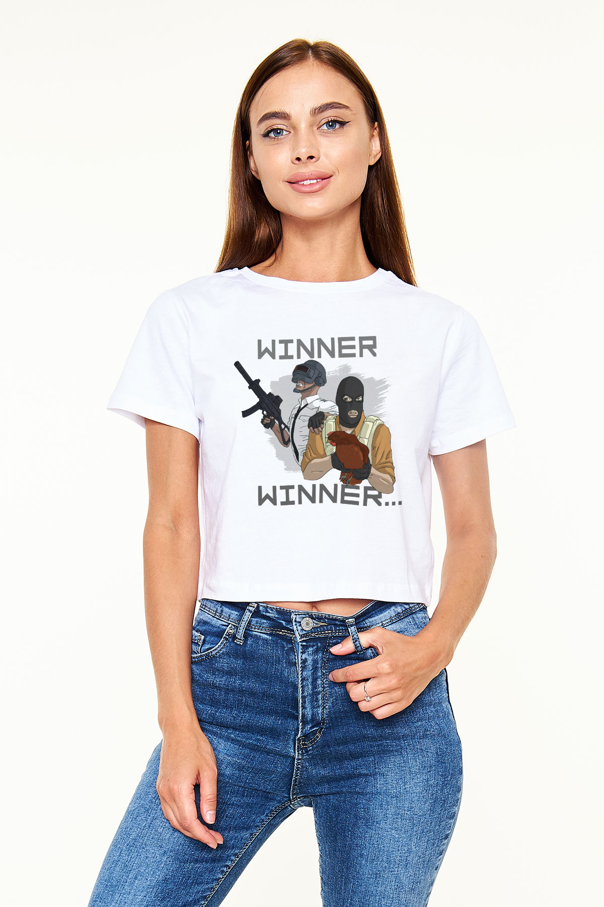 PUBG Beyaz Croptop Tişört