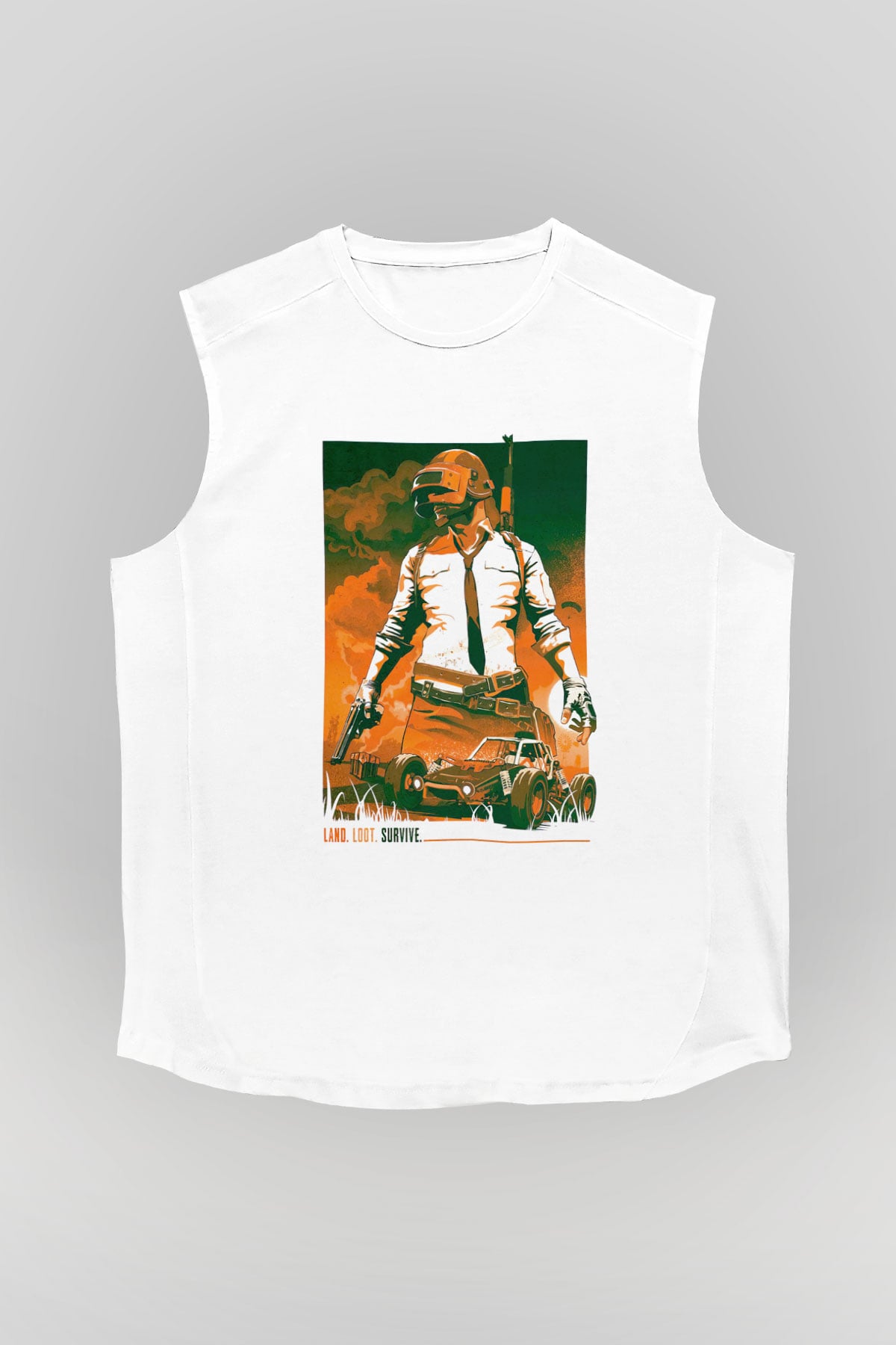 PUBG Beyaz Unisex Kolsuz Tişört