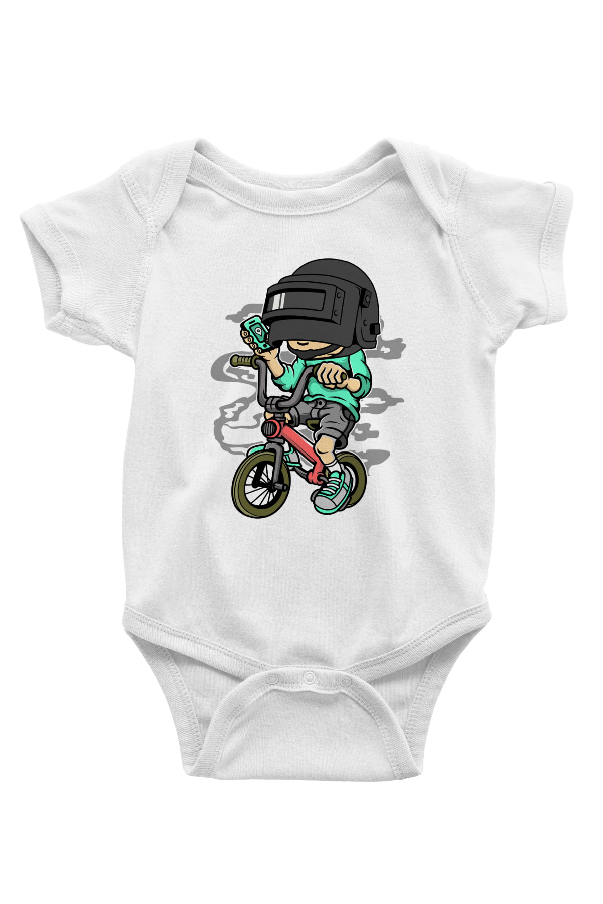 PUBG Biker Baskılı Unisex Beyaz Bebek Body - Zıbın