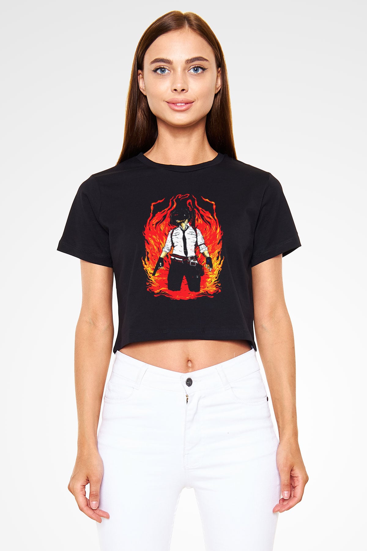PUBG Siyah  Crop Top Tişört