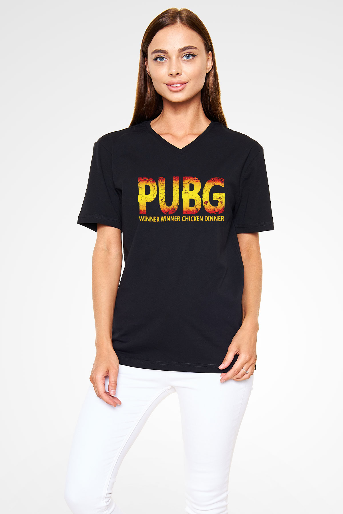 PUBG Siyah Unisex V Yaka Tişört