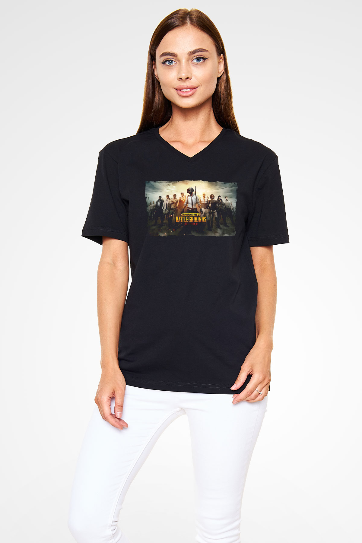 PUBG Siyah Unisex V Yaka Tişört