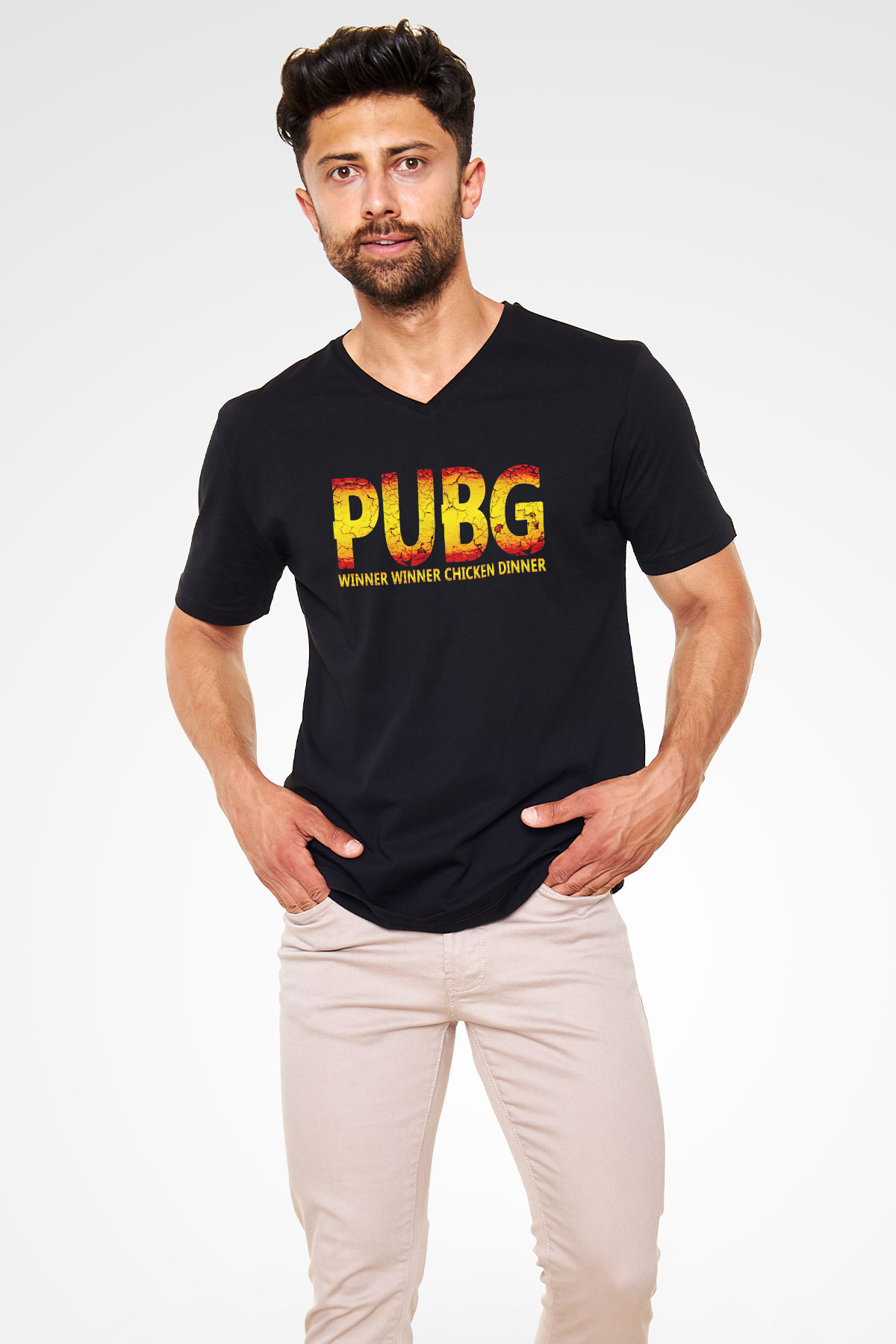 PUBG Siyah Unisex V Yaka Tişört