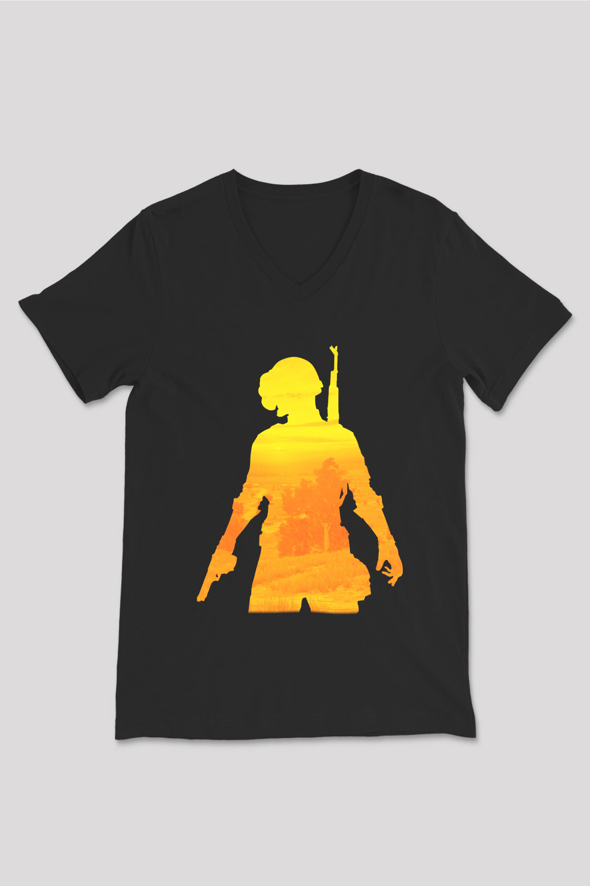 PUBG Siyah Unisex V Yaka Tişört T-Shirt