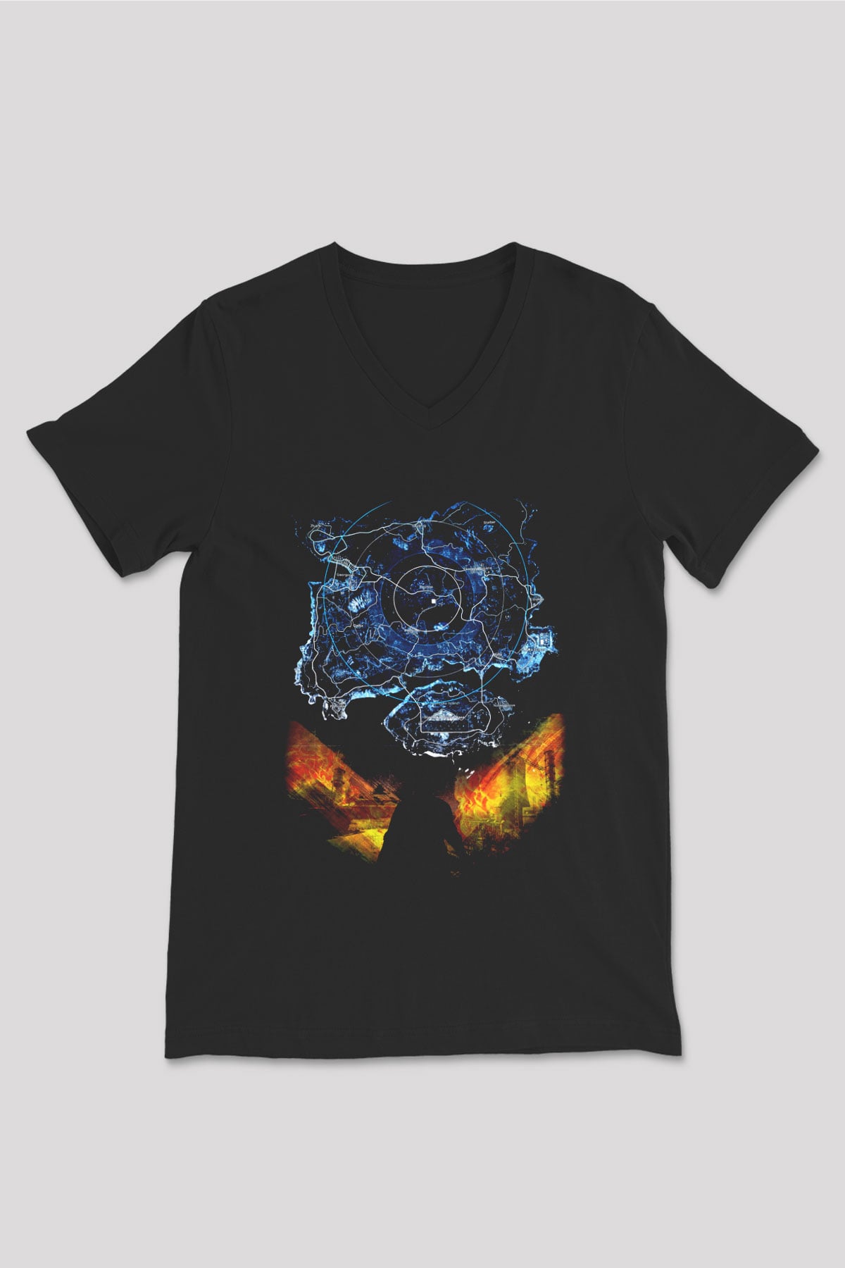 PUBG Siyah Unisex V Yaka Tişört T-Shirt