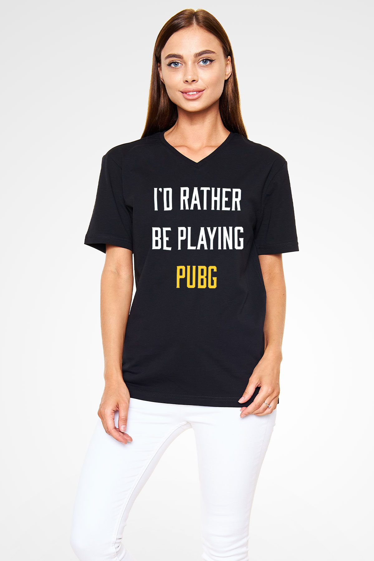 PUBG Siyah Unisex V Yaka Tişört T-Shirt